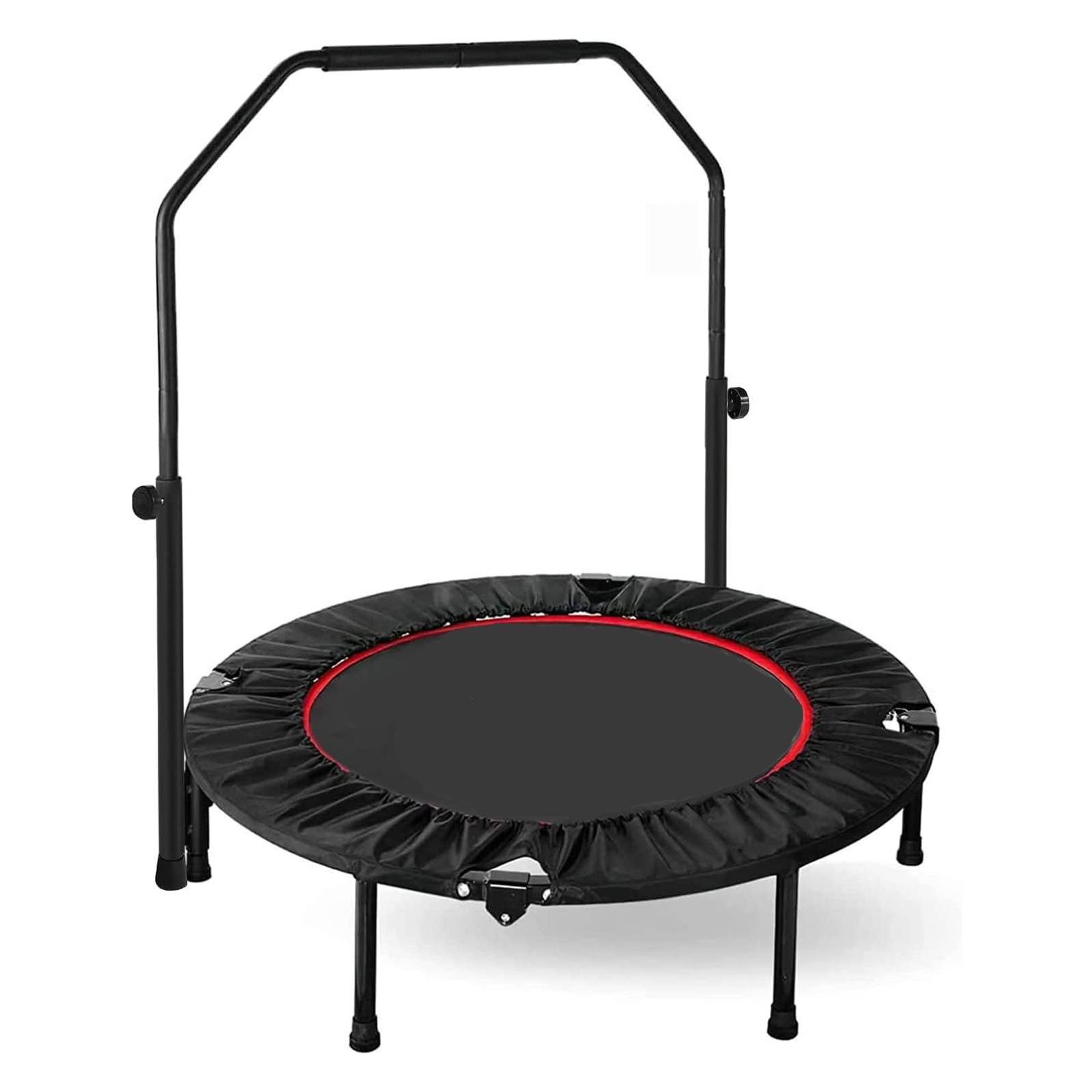 TLGREEN Fitnesstrampolin Armlehne höhenverstellbar,Tragfähigkeit 150 kg, Ø 101 cm, Trampolin für Erwachsene und Kinder, Mit Schutzhülle