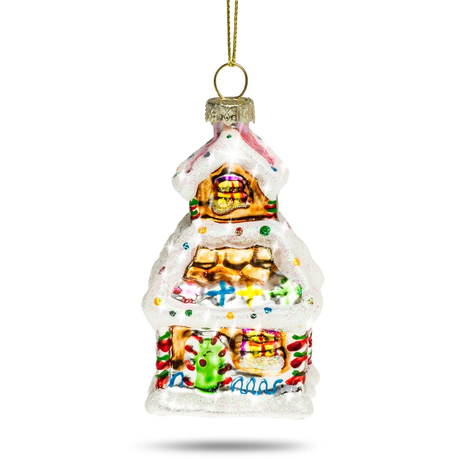 SIKORA Christbaumschmuck SIKORA BS443 Haus mit Zuckerguss Christbaumschmuck Glas Figur Weihnachtsbaum Anhänger