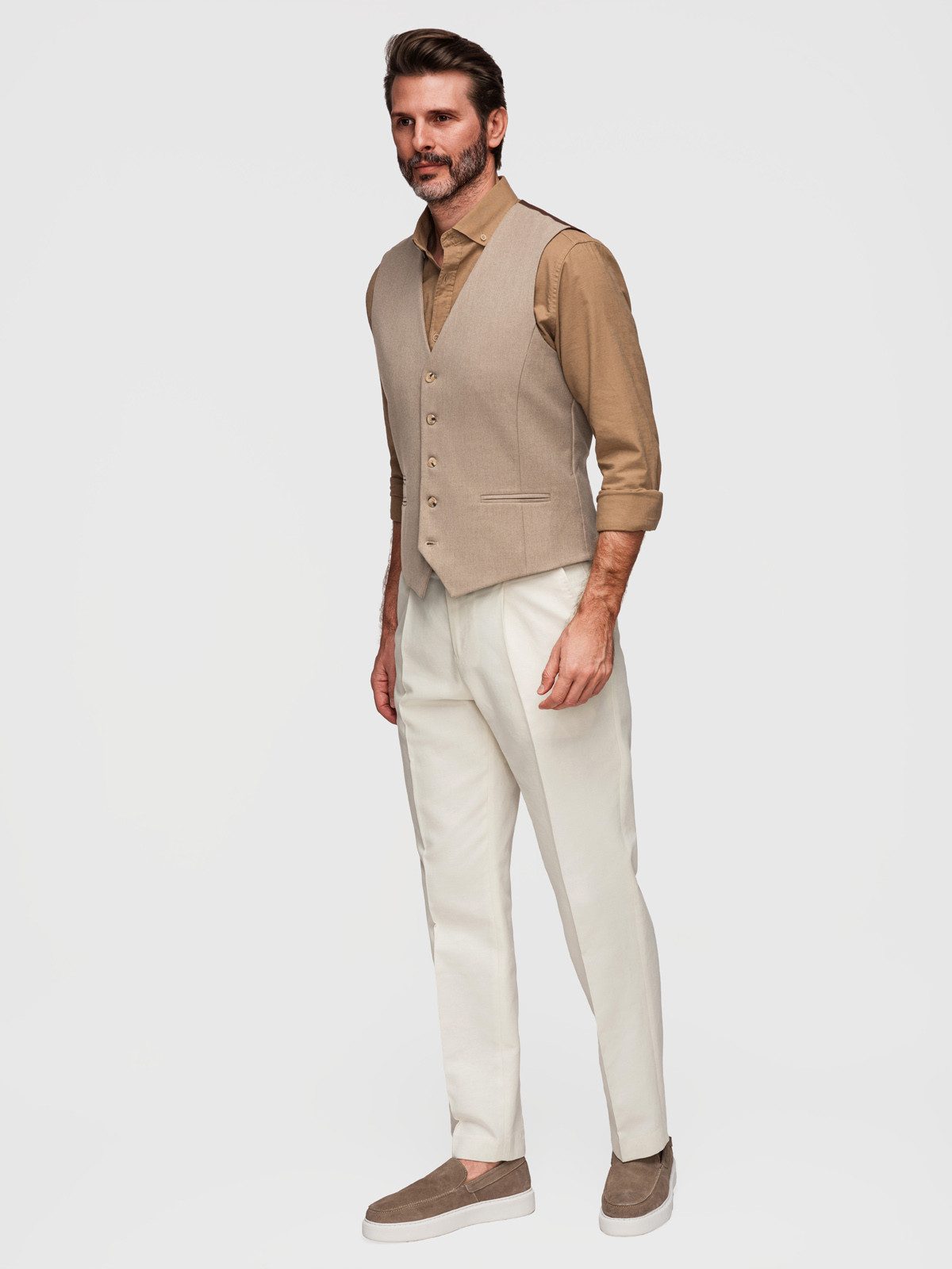 OMBRE Anzugweste Herren Anzugweste Slim Fit Elegant mit Stretch Beige L (kein Set, 1-tlg) Verstellbarer Rücken