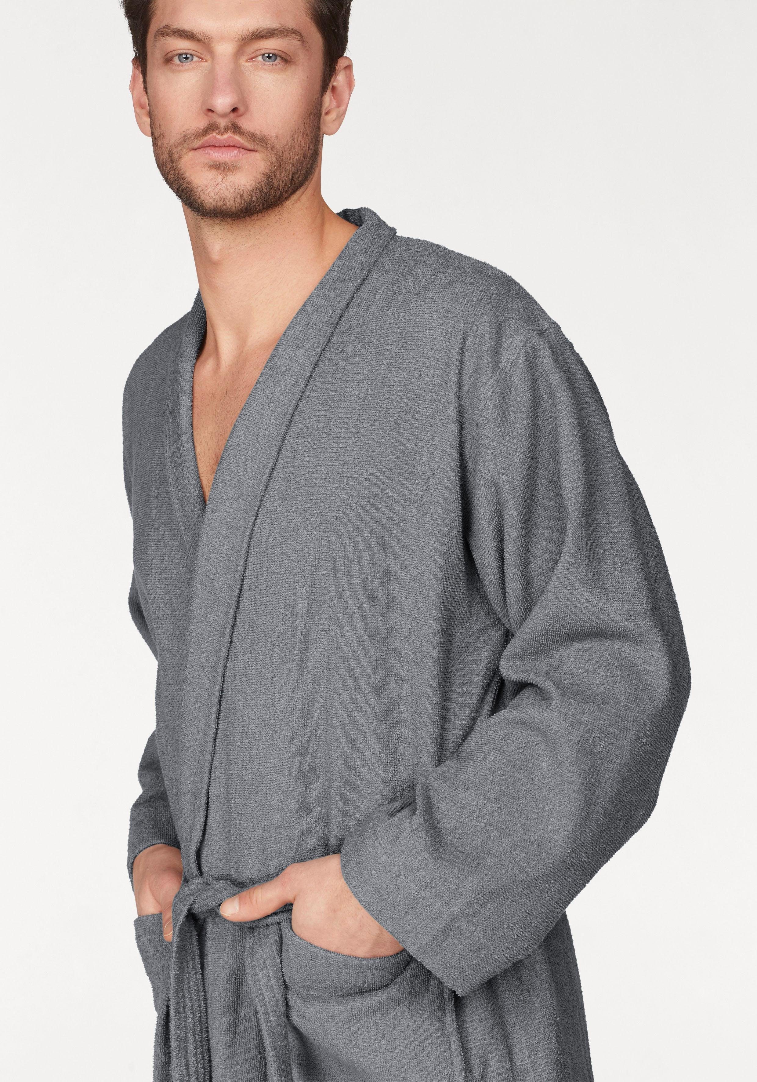 OTTO home Unisex-Bademantel Travel, ideal für Sauna & Spa, Hotelbademantel, Morgenmantel, Langform, Leichtfrottee, Kimono-Kragen, Gürtel, für Damen & Herren, leichte Qualität, langer Bademantel, S-3XL