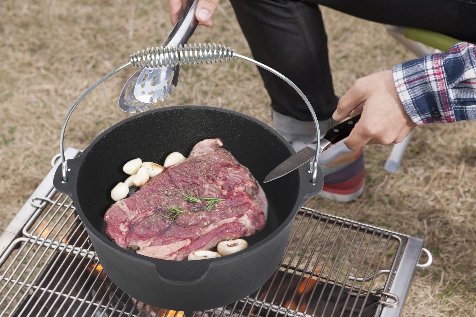El Fuego Schmortopf El Fuego Dutch Oven AY0461 aus Gusseisen mit Deckelheber 4,26 Liter