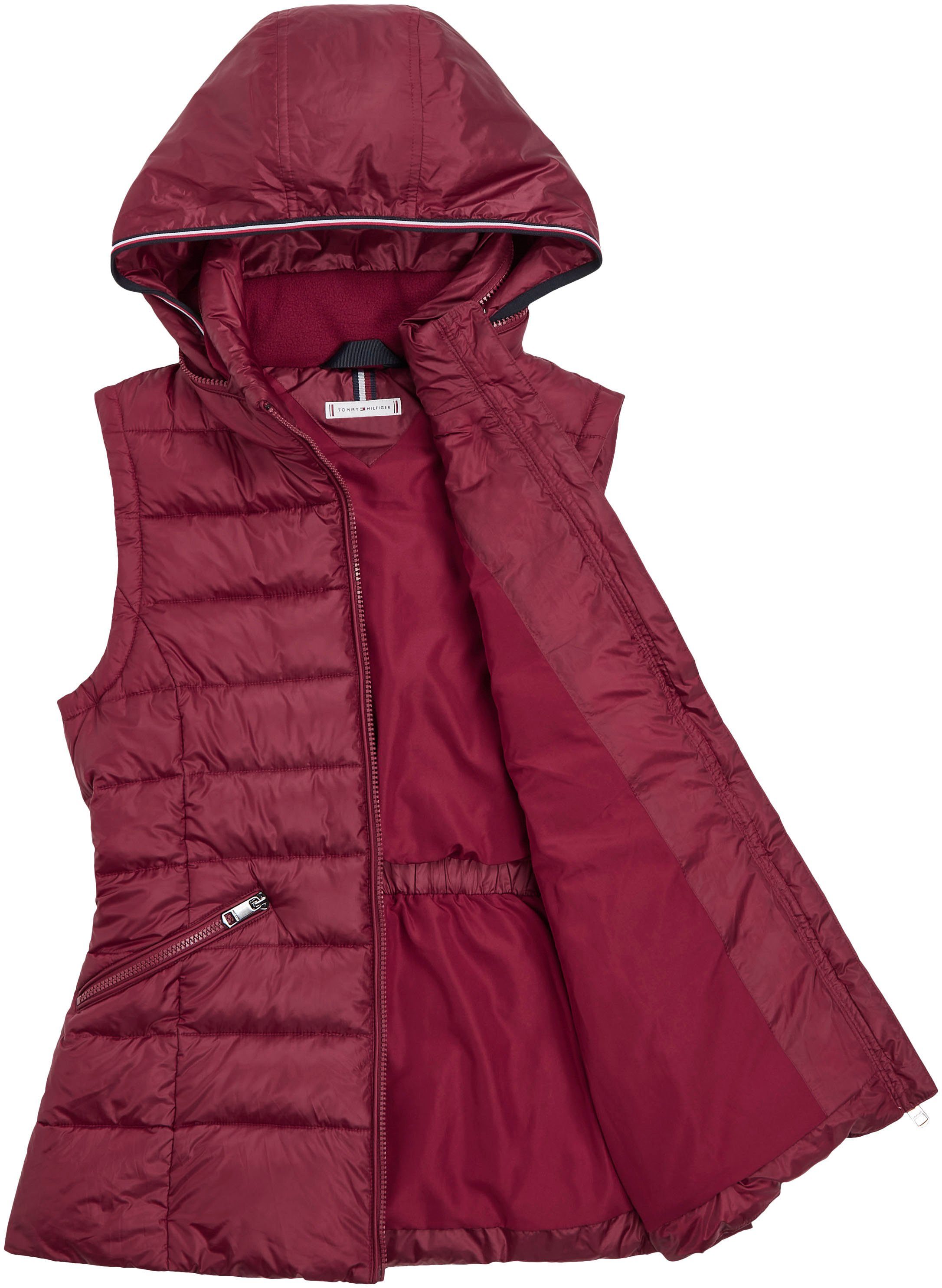 PADDED versteckter Stehkragen Kapuze Steppweste VEST mit STRIPE Tommy MW Hilfiger Rouge im GLOBAL