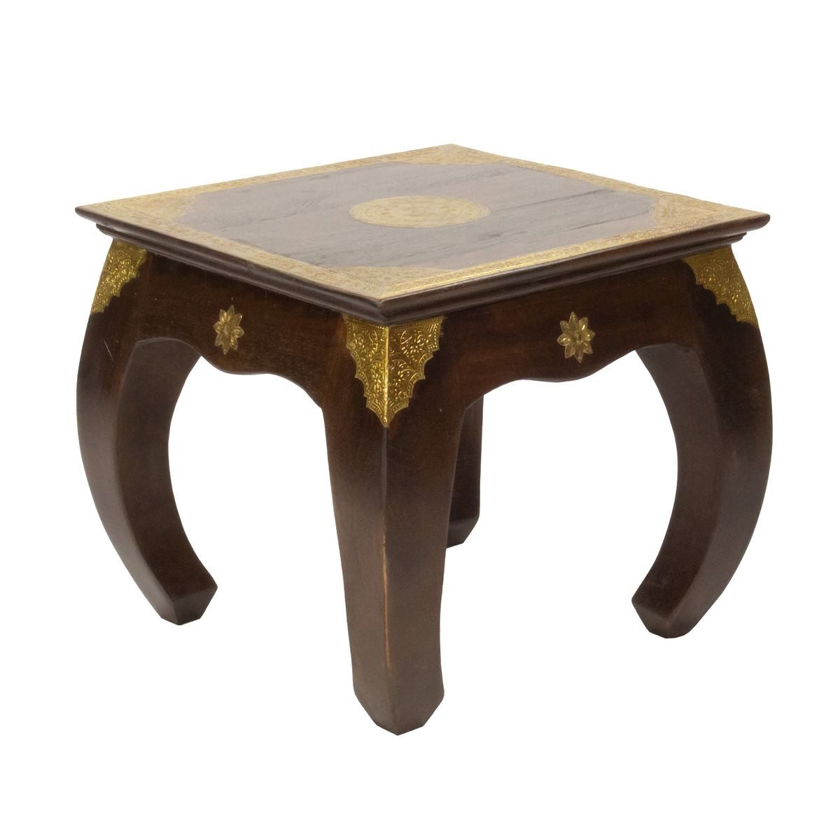 Oriental Galerie Beistelltisch Indischer Opiumtisch mit Messing Mittel, Beistelltisch Indien, Messingverzierungen, handgefertigt, Unikat, Holz