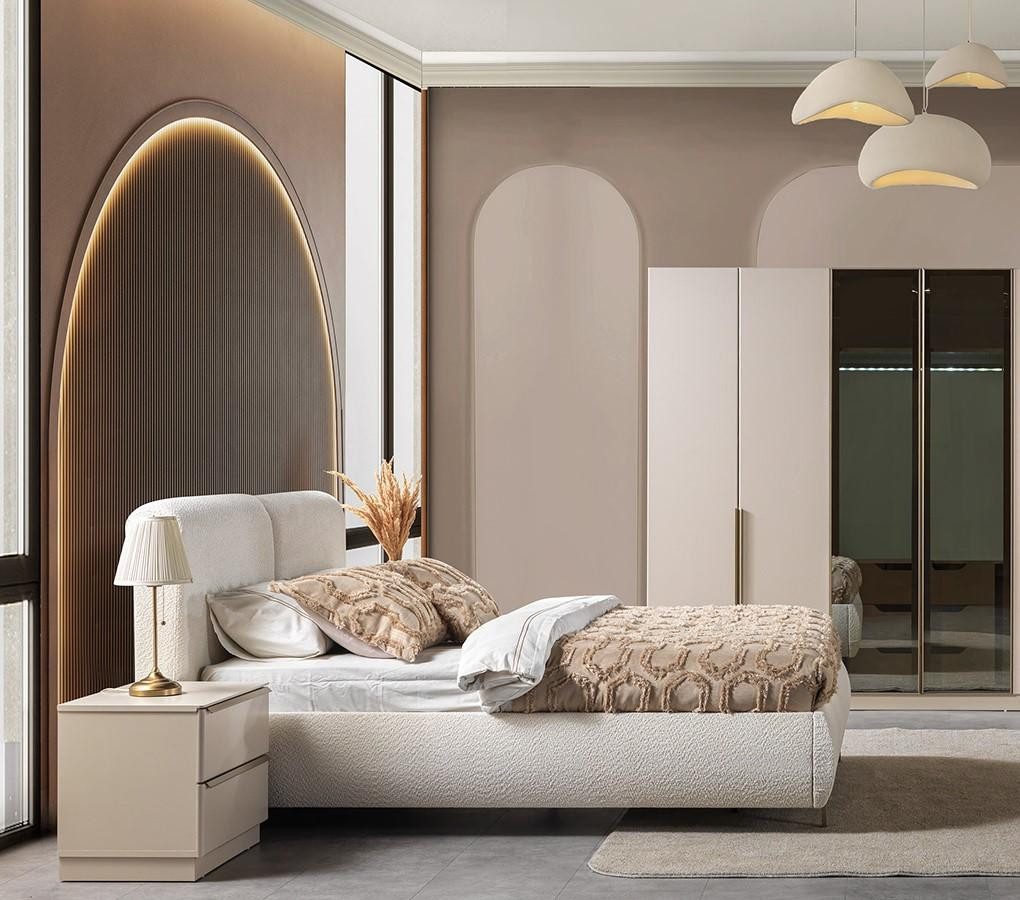 JVmoebel Schlafzimmer-Set Bett 2x Nachttisch Schlafzimmer Stil modern Farbe weiß neu komfortabel, (2-tlg), Made in Europa