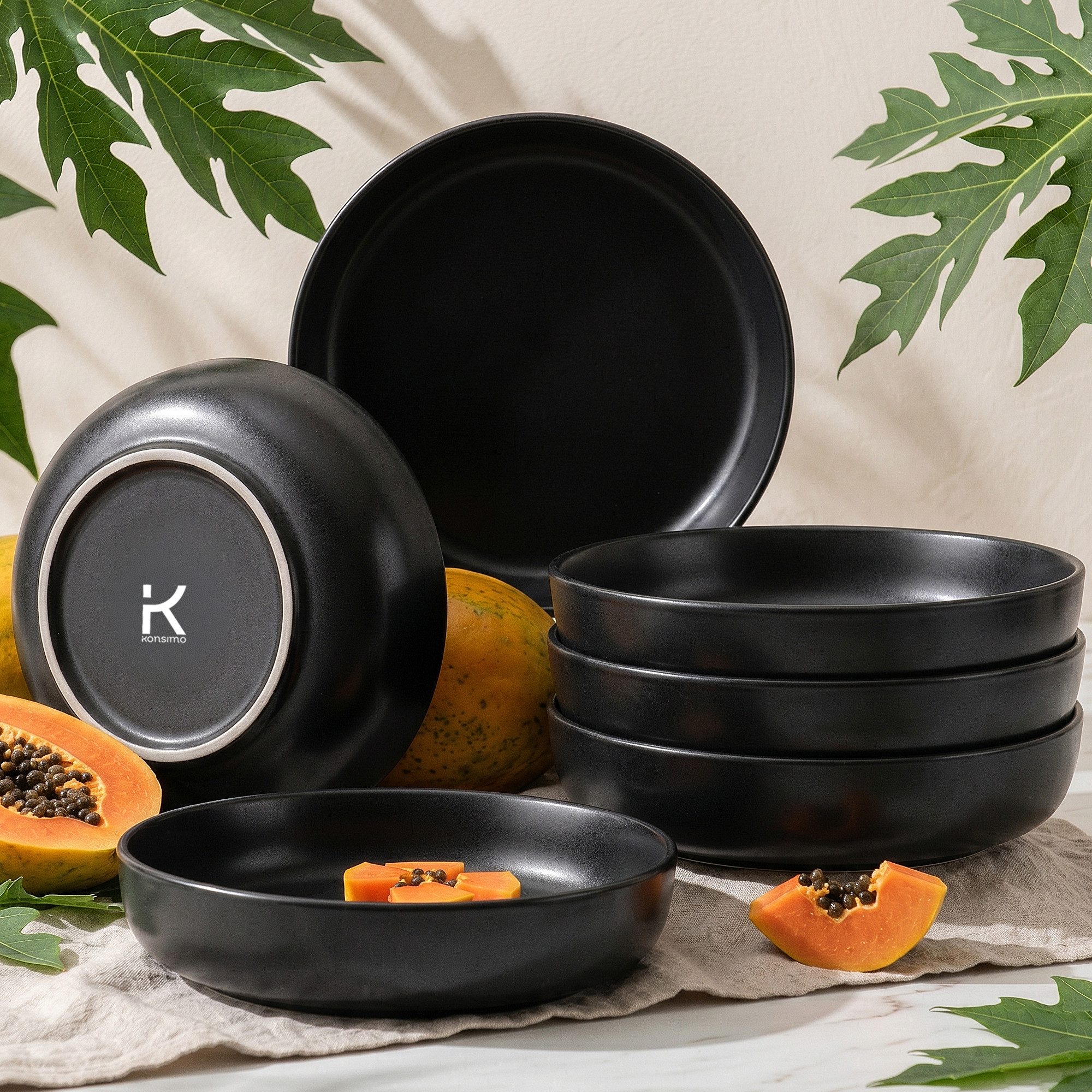 KONSIMO® Teller-Set VICTO Tafelservice hergestellt in der EU (6-tlg), 6 Personen, Steingut, spülmaschinengeeignet, mikrowellengeeignet, 6x Suppenteller