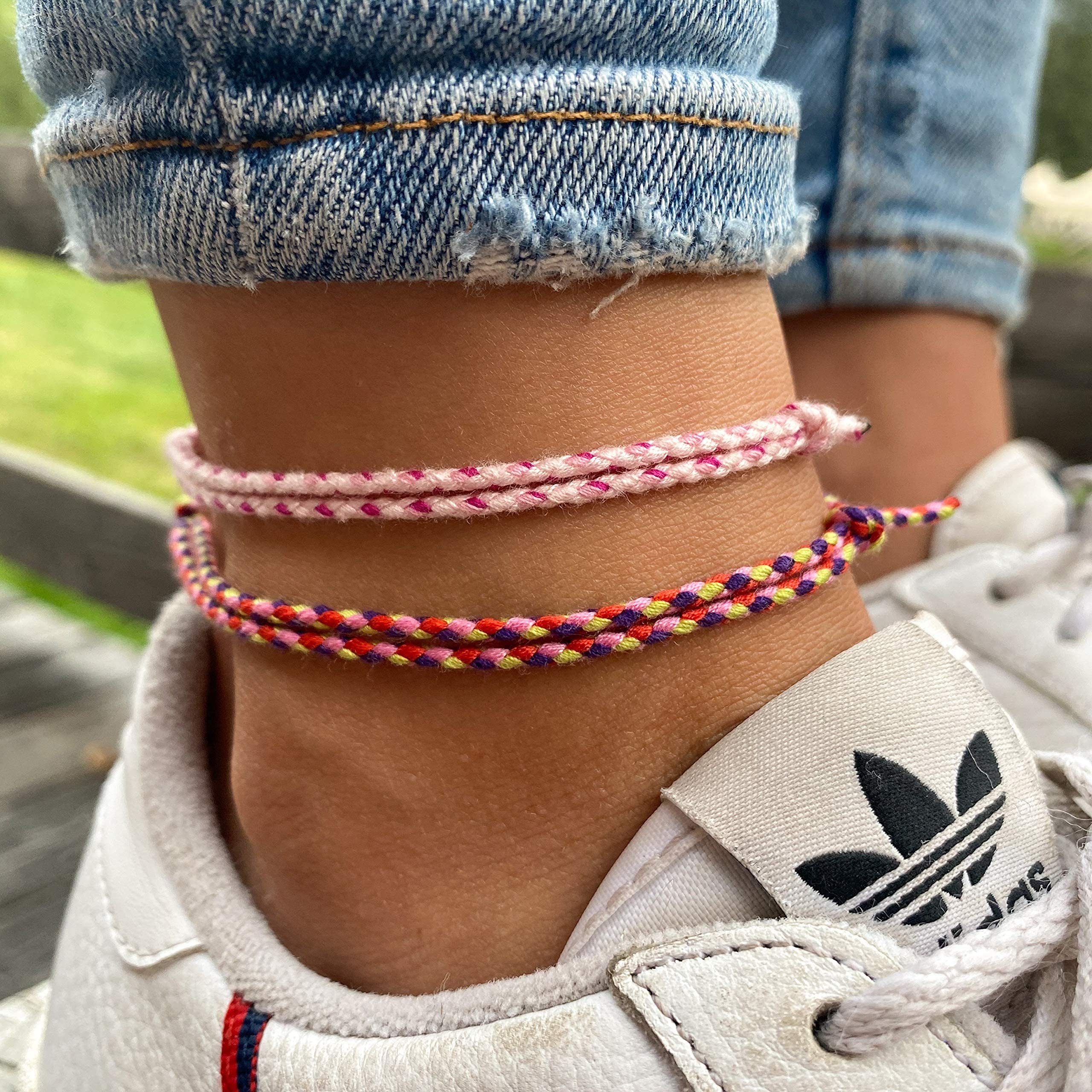 Made by Nami Fußketten Set Surfer Fußband 2er Set Boho Fußkettchen Baumwolle Damen & Mädchen (Set, 2), Unisex Verstellbar Wasserfest Geflochten
