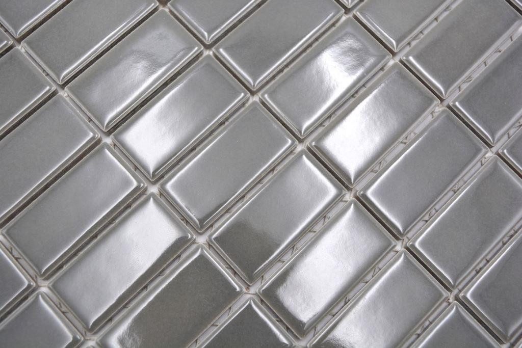 Mosani Mosaikfliesen Stäbchen Mosaik Fliese Keramik metallgrau anthrazit glänzend