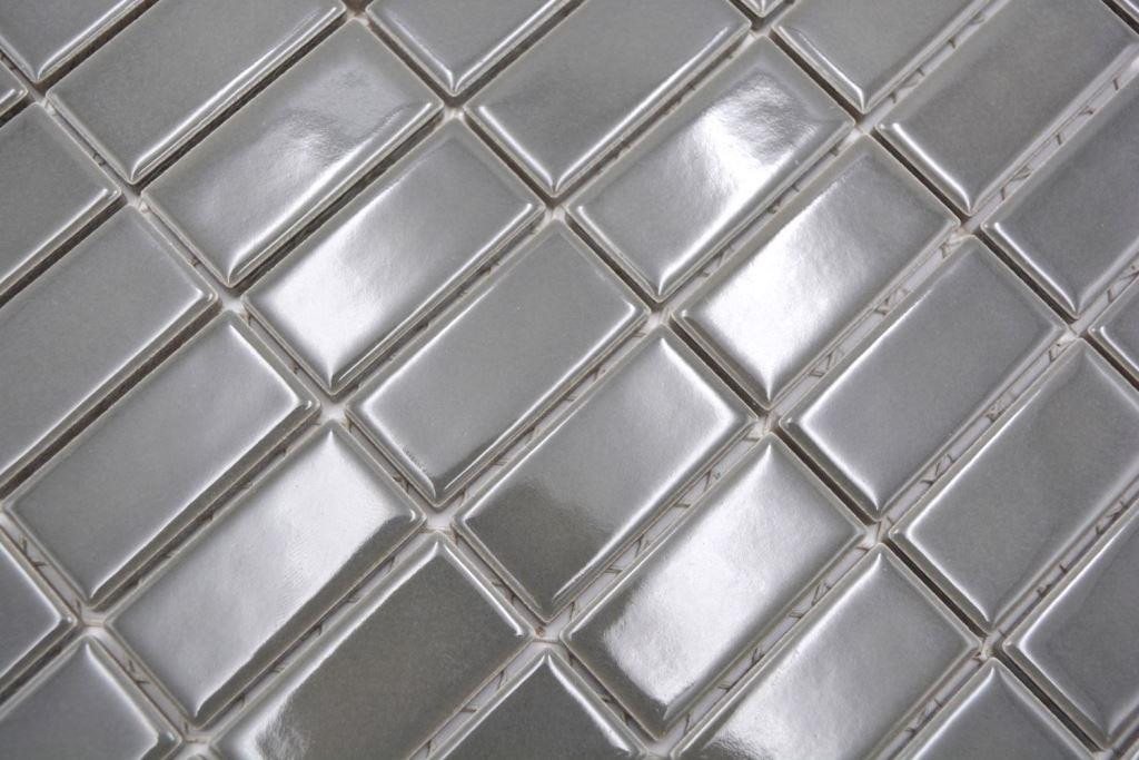 Thumbnail - Mosani Mosaikfliesen Stäbchen Mosaik Fliese Keramik metallgrau anthrazit glänzend
