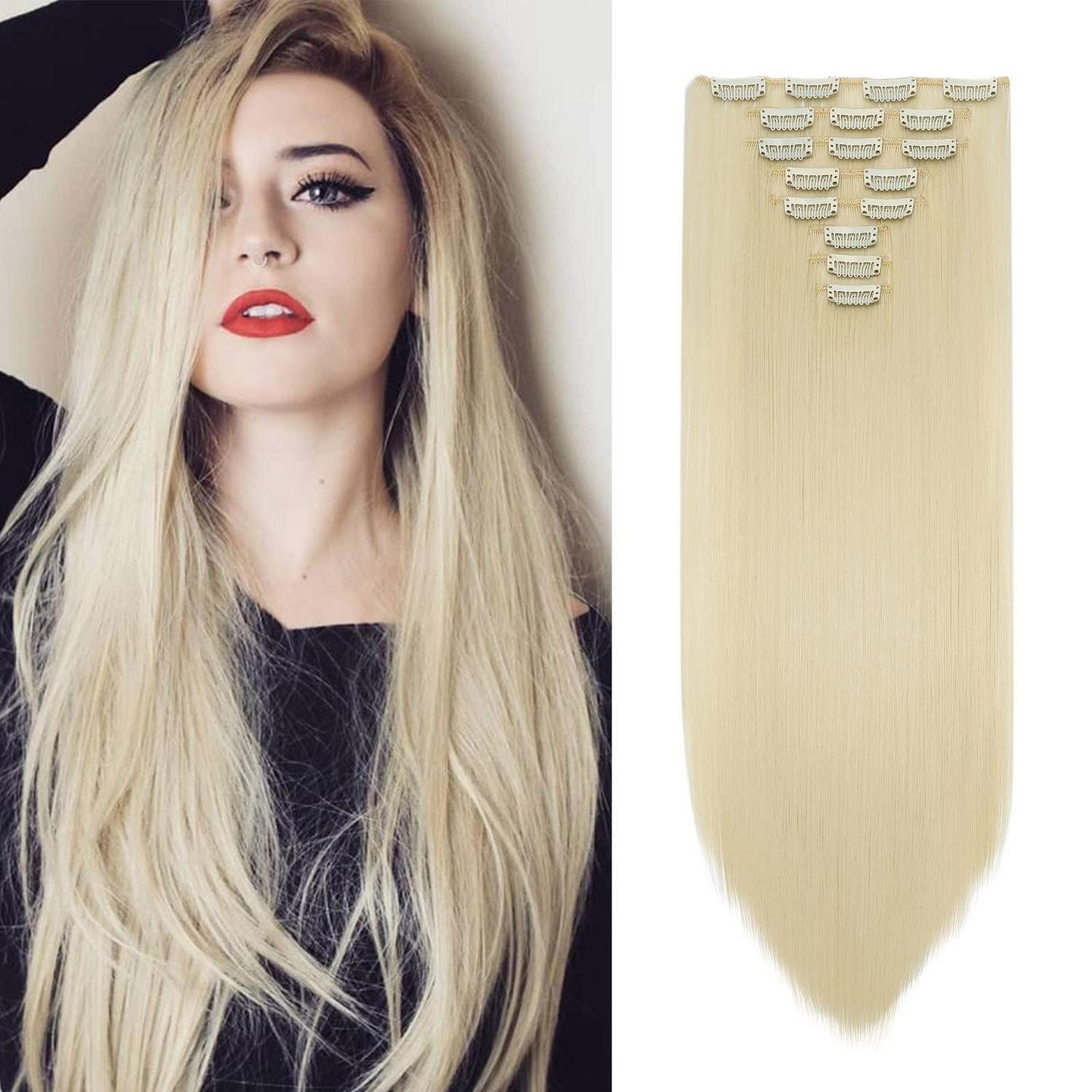 LuxusKollektion Kunsthaar-Extension Haarverlängerung Clip in 8 Teile 60 cm bleichblond 70 cm Bleichblond