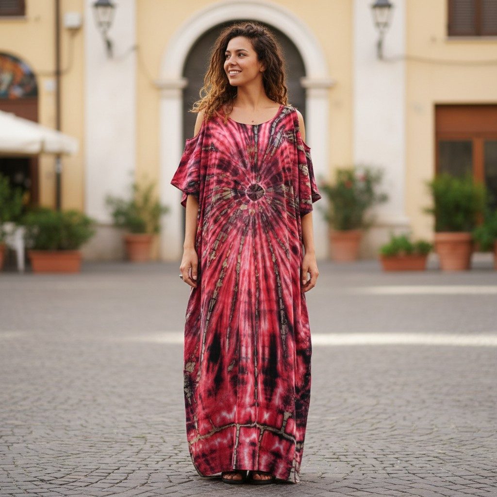 Guru-Shop Midikleid Boho Kaftan, langes open Shoulder Batikkleid,.. alterna günstig online kaufen