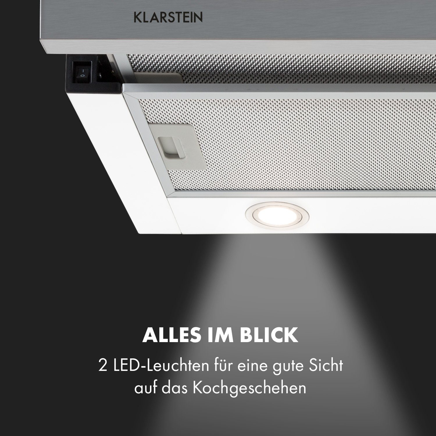 Klarstein Deckenhaube Mariana 60 Flachschirmhaube 500 m³/h Abluft LED weiß – Bild 5 von 5