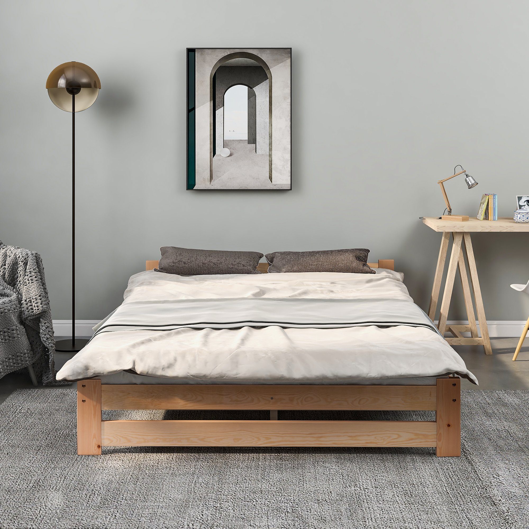 Flieks Futonbett, Doppelbett Massivholzbett mit Kopfteil günstig online kaufen