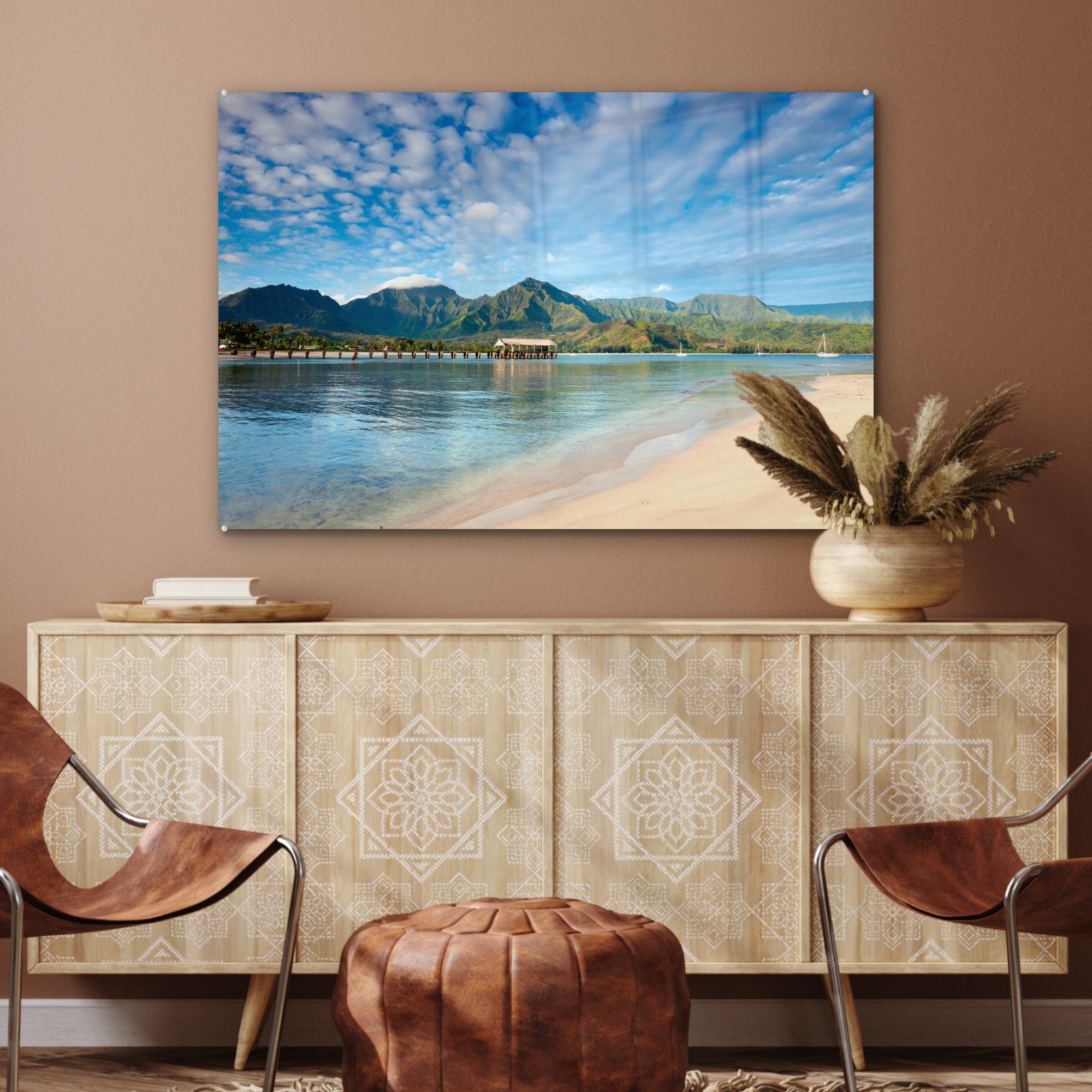 MuchoWow Acrylglasbild & Kauai, auf Hütte auf Insel Schlafzimmer St), Wohnzimmer der Acrylglasbilder (1 See