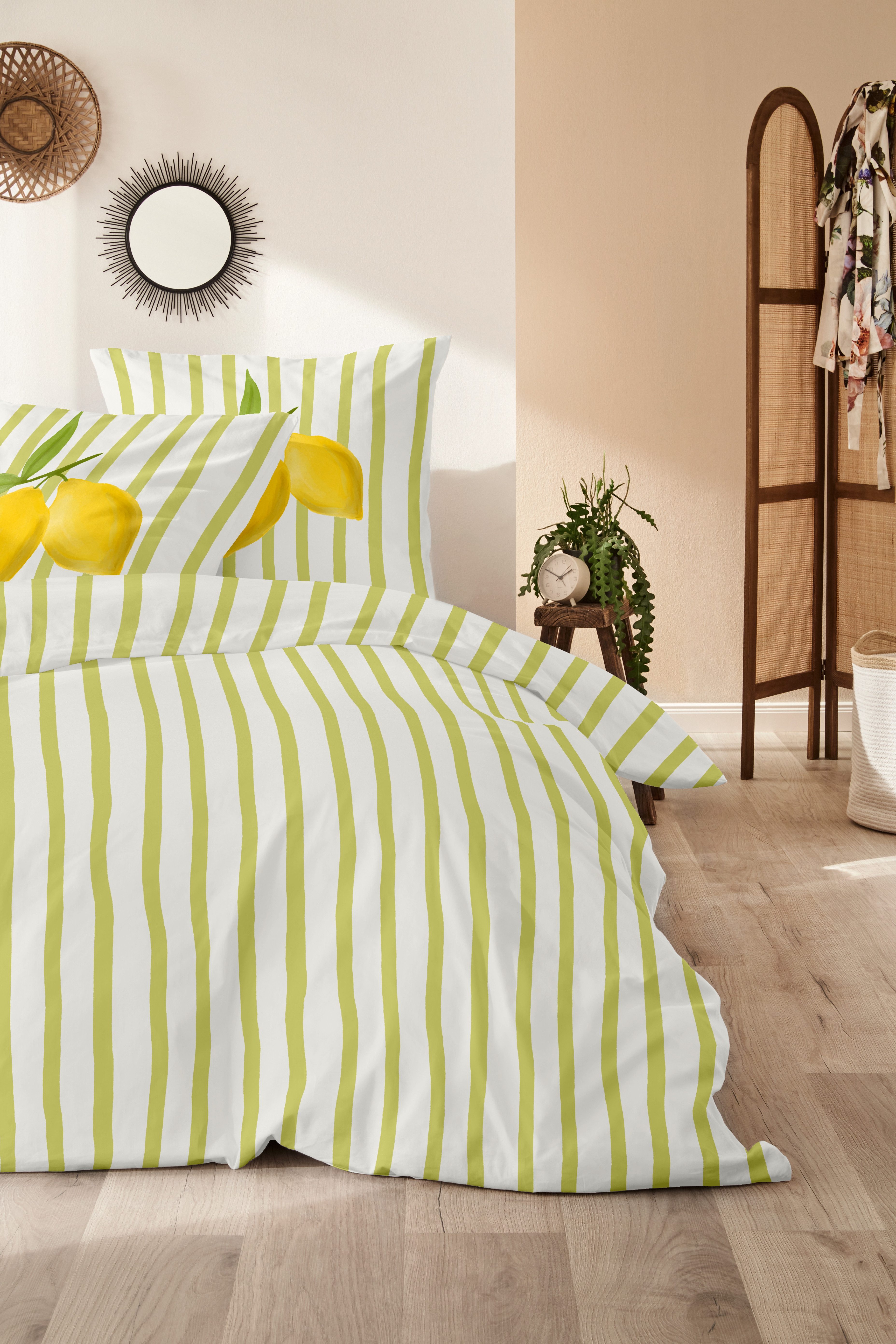 Primera Bettwäsche Renforce-Bettwäsche Lemon stripes, Renforcé, 2 teilig