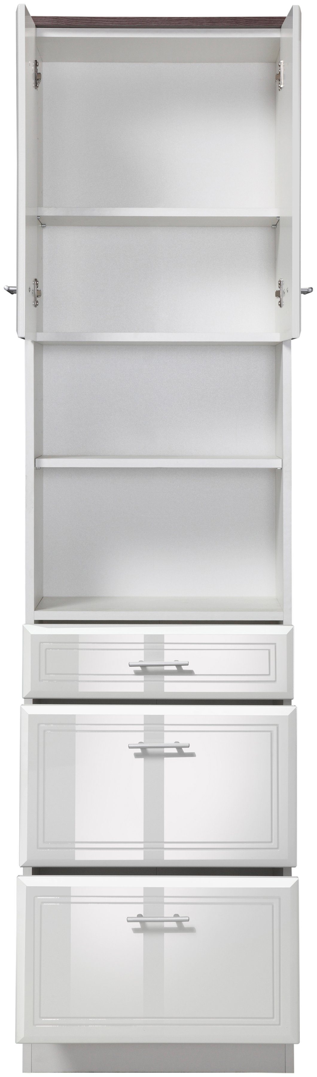 HELD MÖBEL Hochschrank Neapel Fräsung mit und weiß, Breite eleganter 50 cm, Hochglanzfronten grau