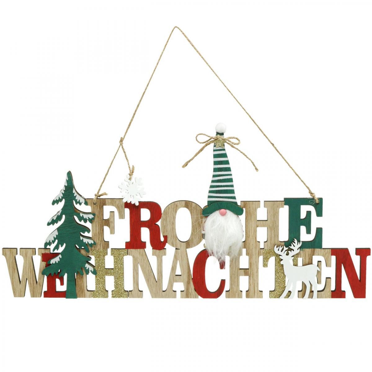 Christbaumschmuck Holzdeko Frohe Weihnachten Türhängedeko Schriftzug Wichtel Tannenbaum