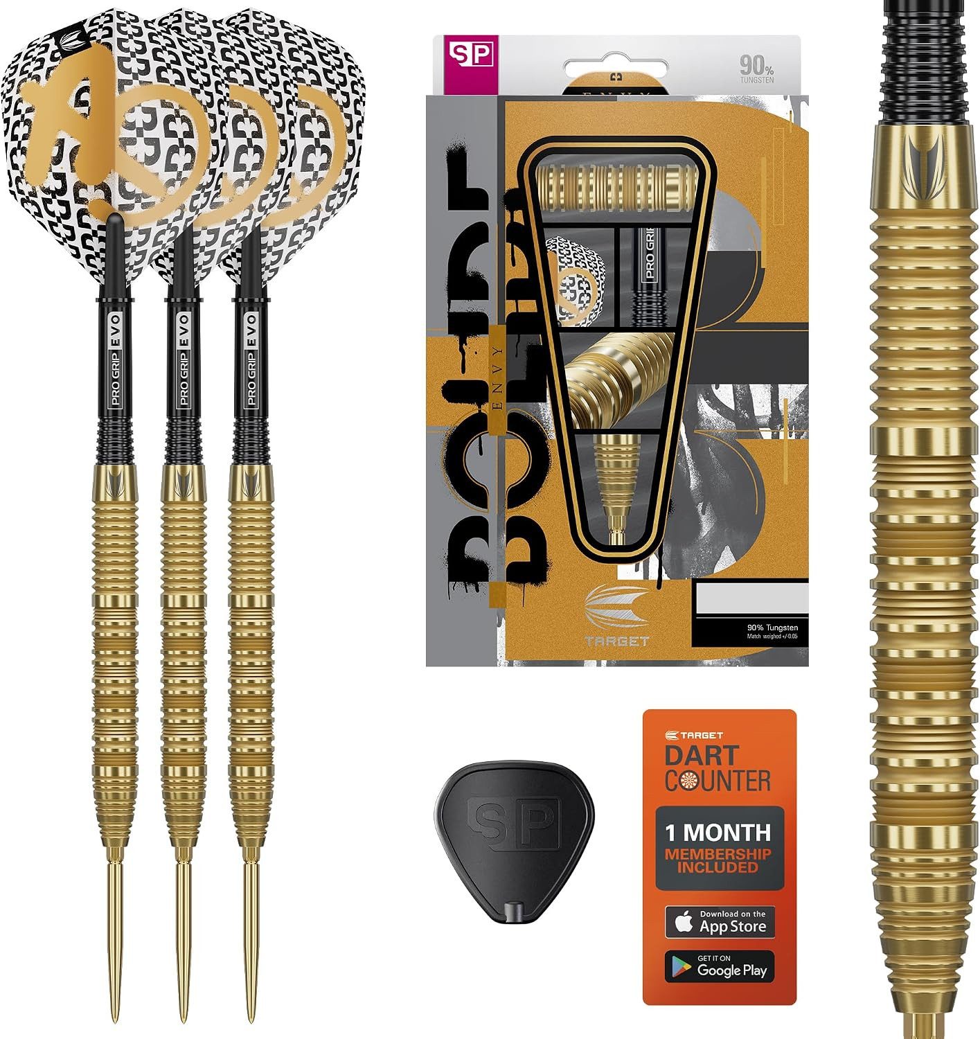 TARGET DARTS Dartpfeil Bolide Envy 01 90% Tungsten Swiss Point Steel Tip Dart Set, 23G