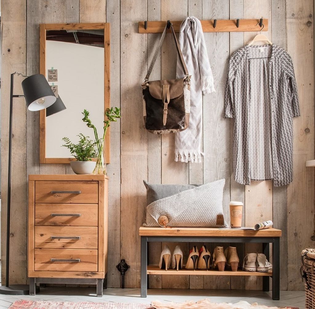 Main Möbel Garderoben-Set Garderobenset 4-tlg. mit Kommode 'Lima' Wildeiche massiv