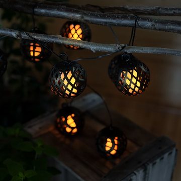 etc-shop LED Dekolicht, LED-Leuchtmittel fest verbaut, Warmweiß, Solarlichterkette Außenlampe Gartendeko 8x LED Kugel Flammeneffekt