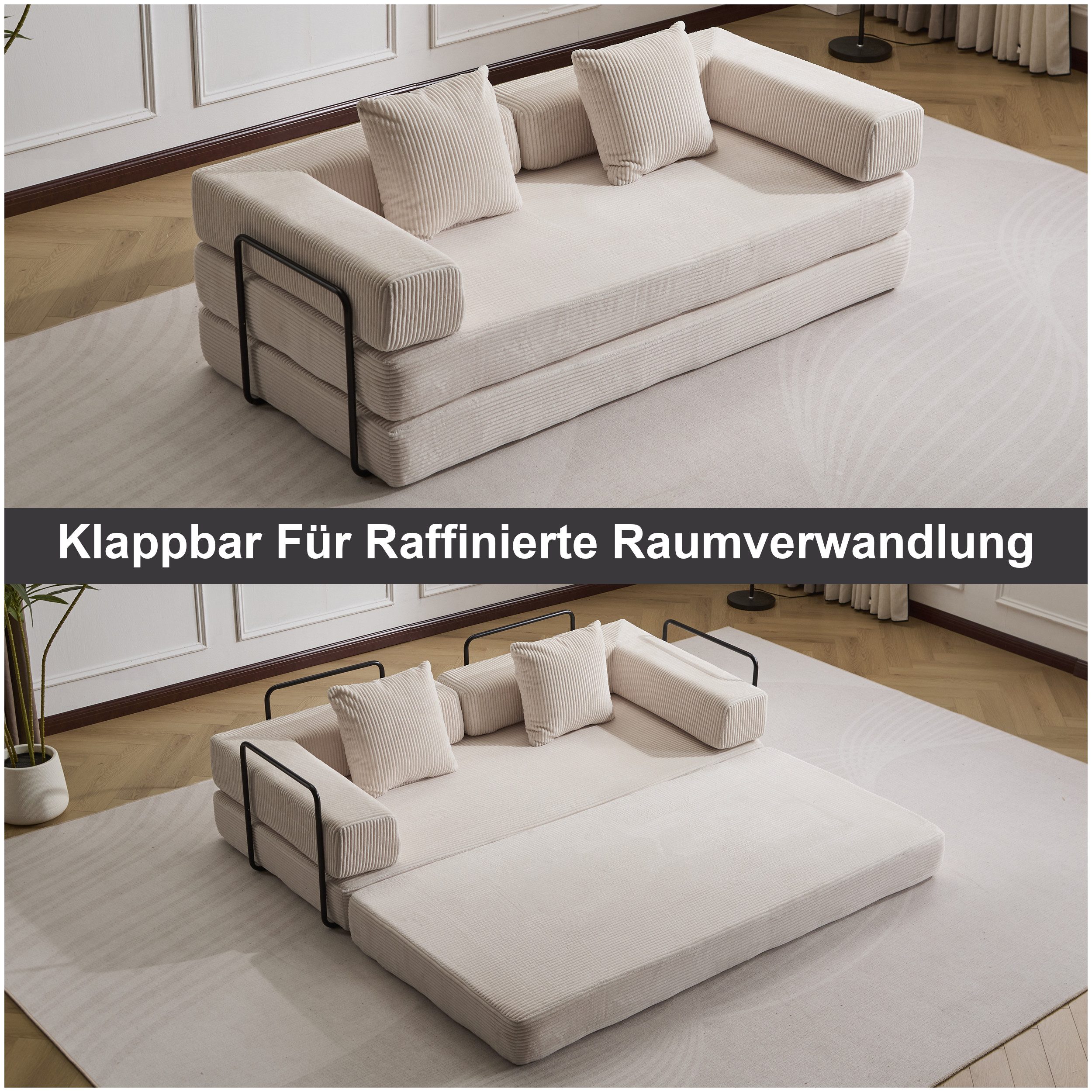 Vankel Loungesofa Faltbares Schlafsofa, bequemes Cord Bodensofa für kleine Räume, 4-in-1 Klappsofa für Wohnzimmer, Schlafzimmer, Büro oder Gäste