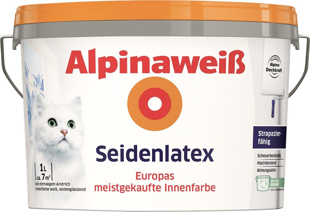 Alpina Wandfarbe Alpina Seidenlatex Alpinaweiß 1 L seidenglänzend