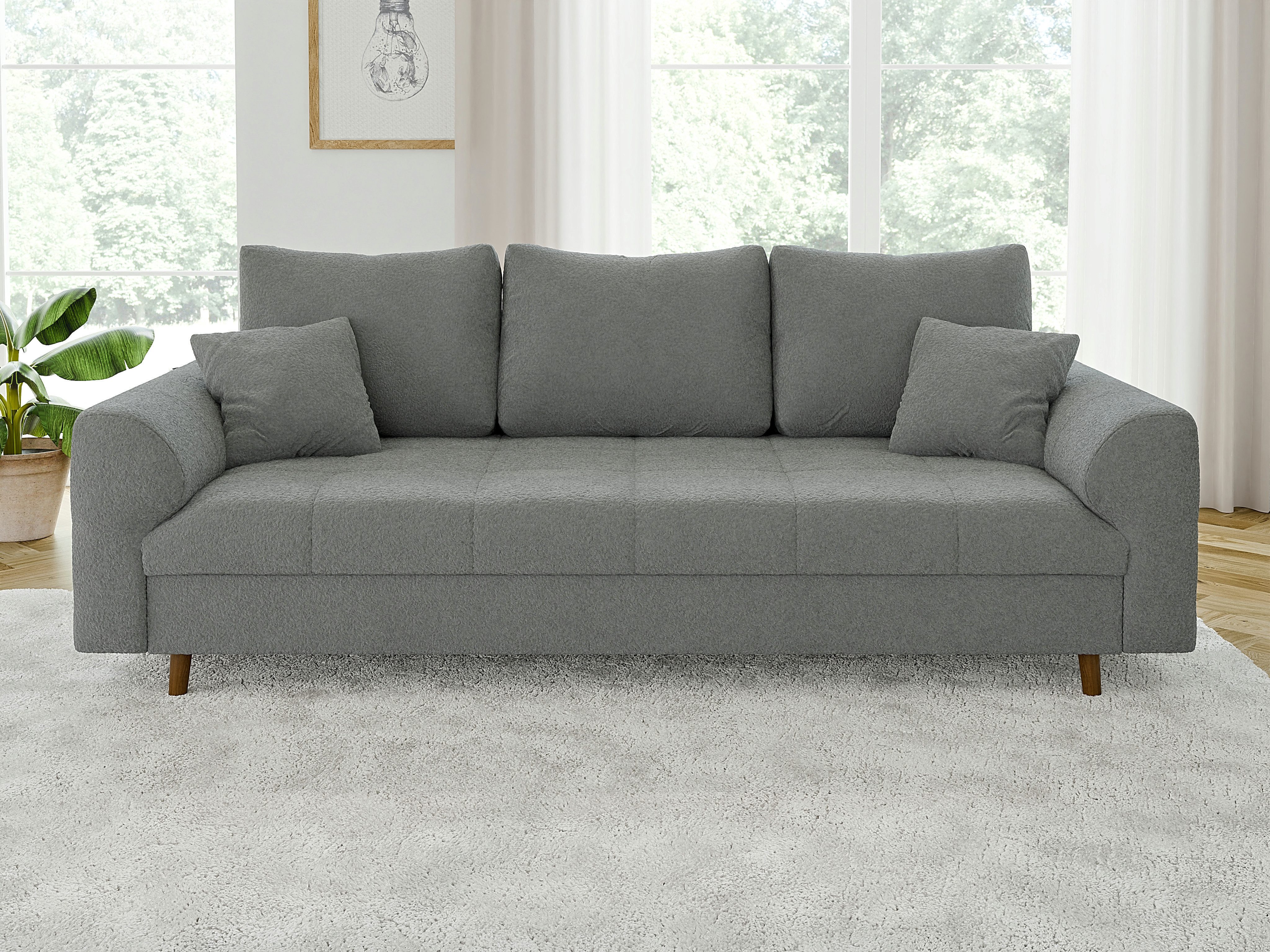 S-Style Möbel 3-Sitzer Sofa Leif mit Holzfüßen im skandinavischen Stil aus Boucle-Stoff, mit Wellenfederung