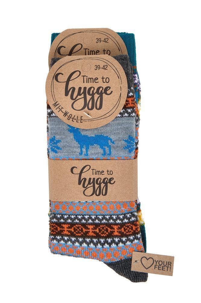 Wowerat Norwegersocken 3 Paar bunte Norweger Socken mit schönem Hygge Muster mit Wolle Unisex (3 Paar)