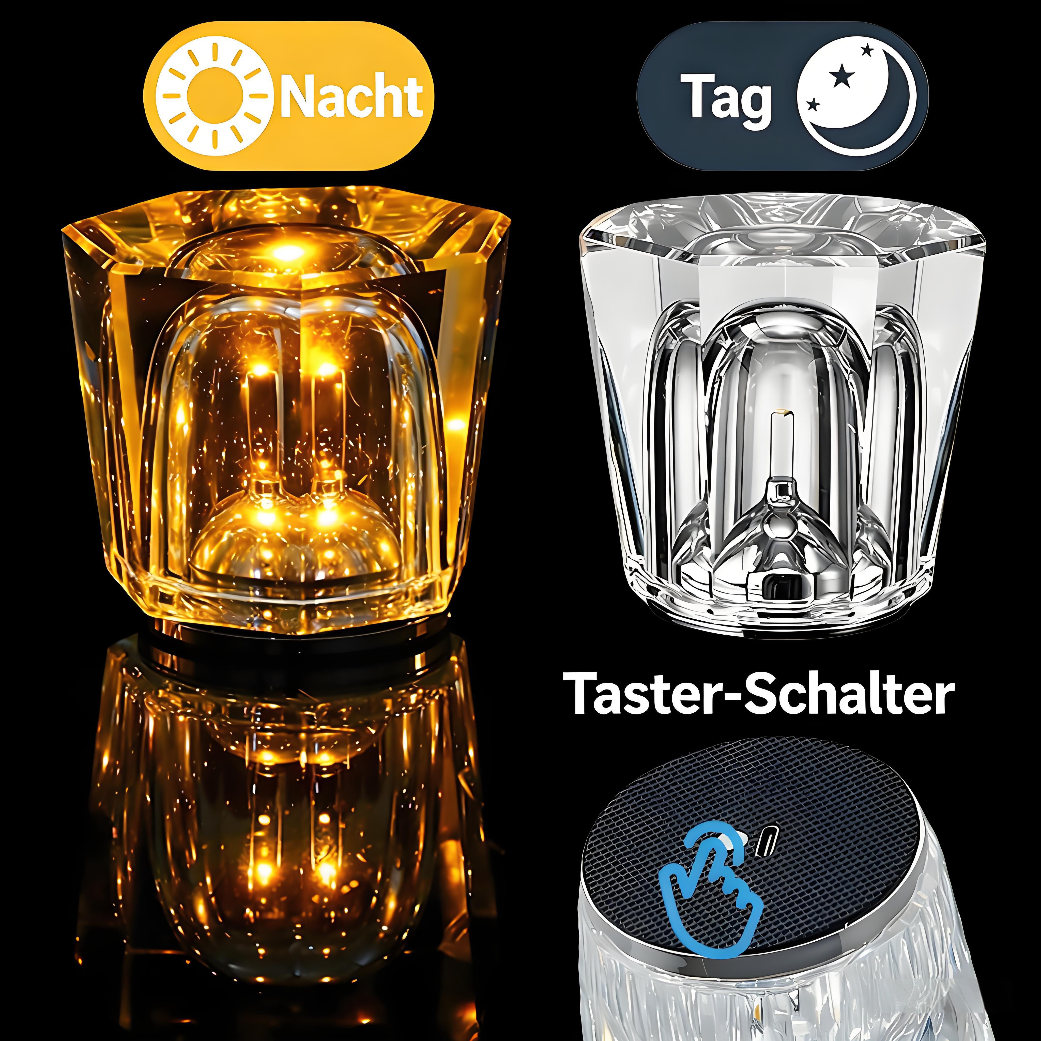 Luckice LED Nachttischlampe LED-Kristalllampe fürs Schlafzimmer,echte Kristall-Ambientelampe, wiederaufladbare Tischlampe, kabellose Mini-Leuchte mit drei Helli – Bild 4 von 5