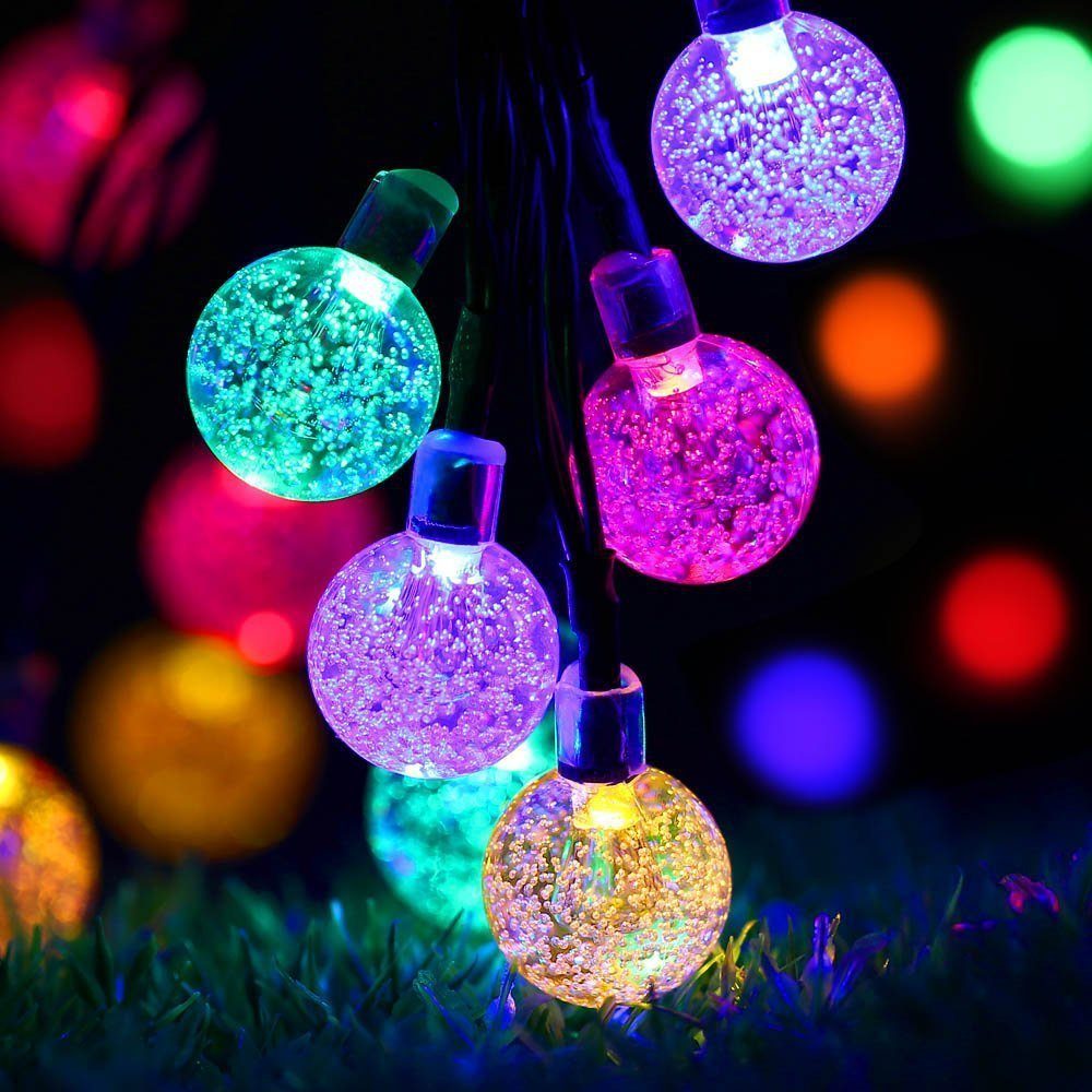 Rosnek LED-Lichterkette 5/9,5M,Solar,Wasserdichte,für Patio Garten Party Weihnachten, Seifenblasen-Kristallkugel Bunt