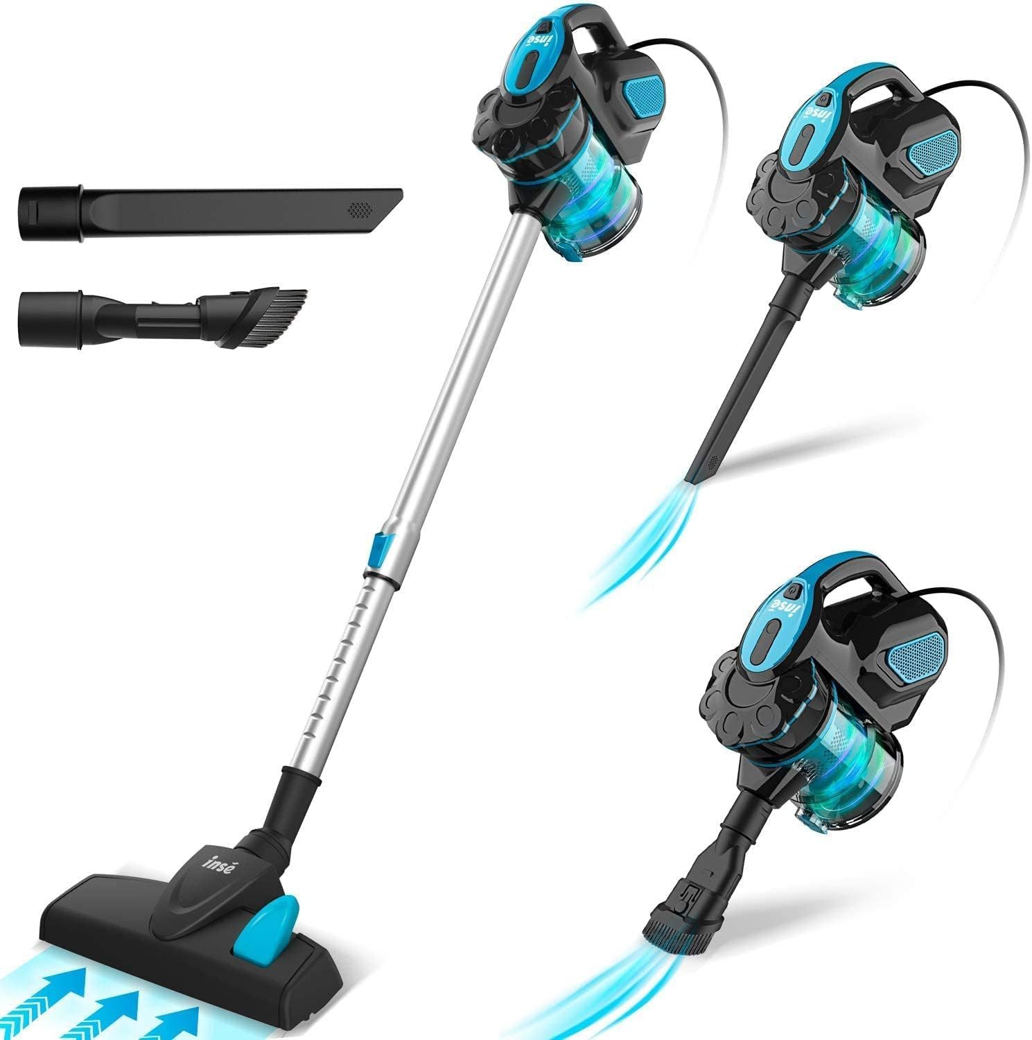 INSE Stielstaubsauger I5, 600 W, beutellos, 18KPa Saugleistung, 6M Kabel, 2-in-1-Bodenbürste, 1 L Staubbehälter