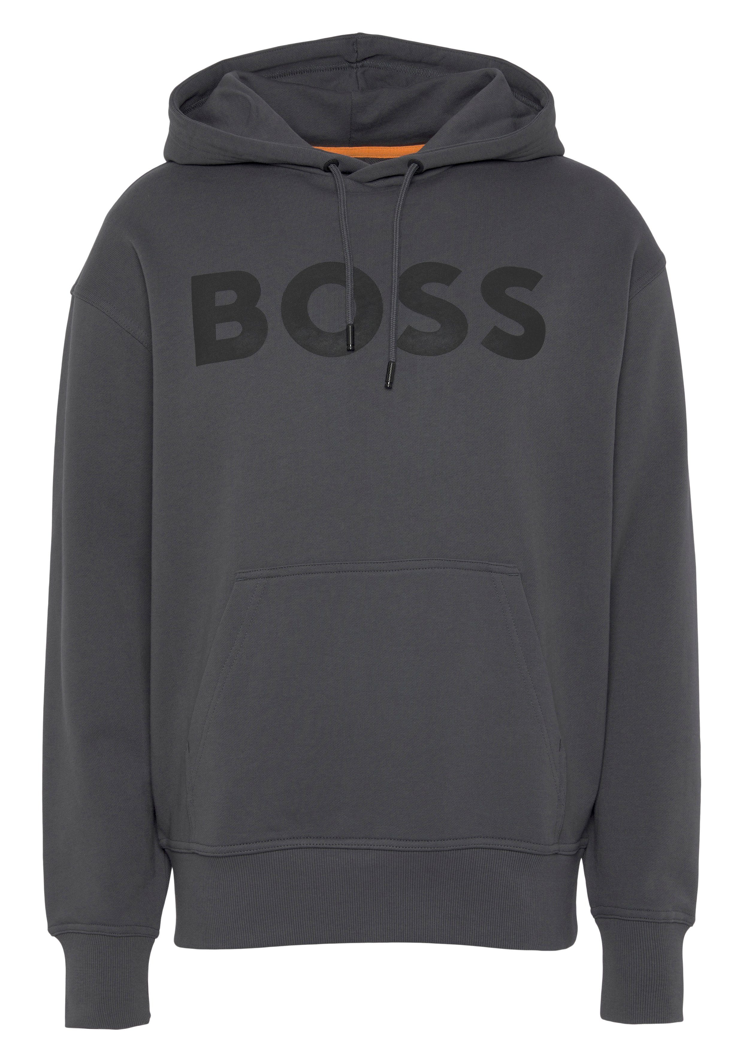 Logodruck WebasicHood weißem ORANGE BOSS grey dark Sweatshirt mit