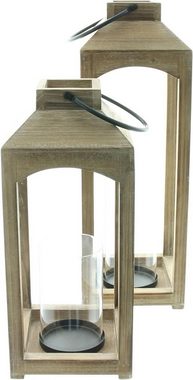 Dekoleidenschaft Kerzenlaterne "Wood" im 2er Set aus Holz, geflammt + weiß gekalkt, 38 + 48 cm hoch, Bodenlaterne, Laterne, Holzlaterne, Windlicht, Kerzenhalter
