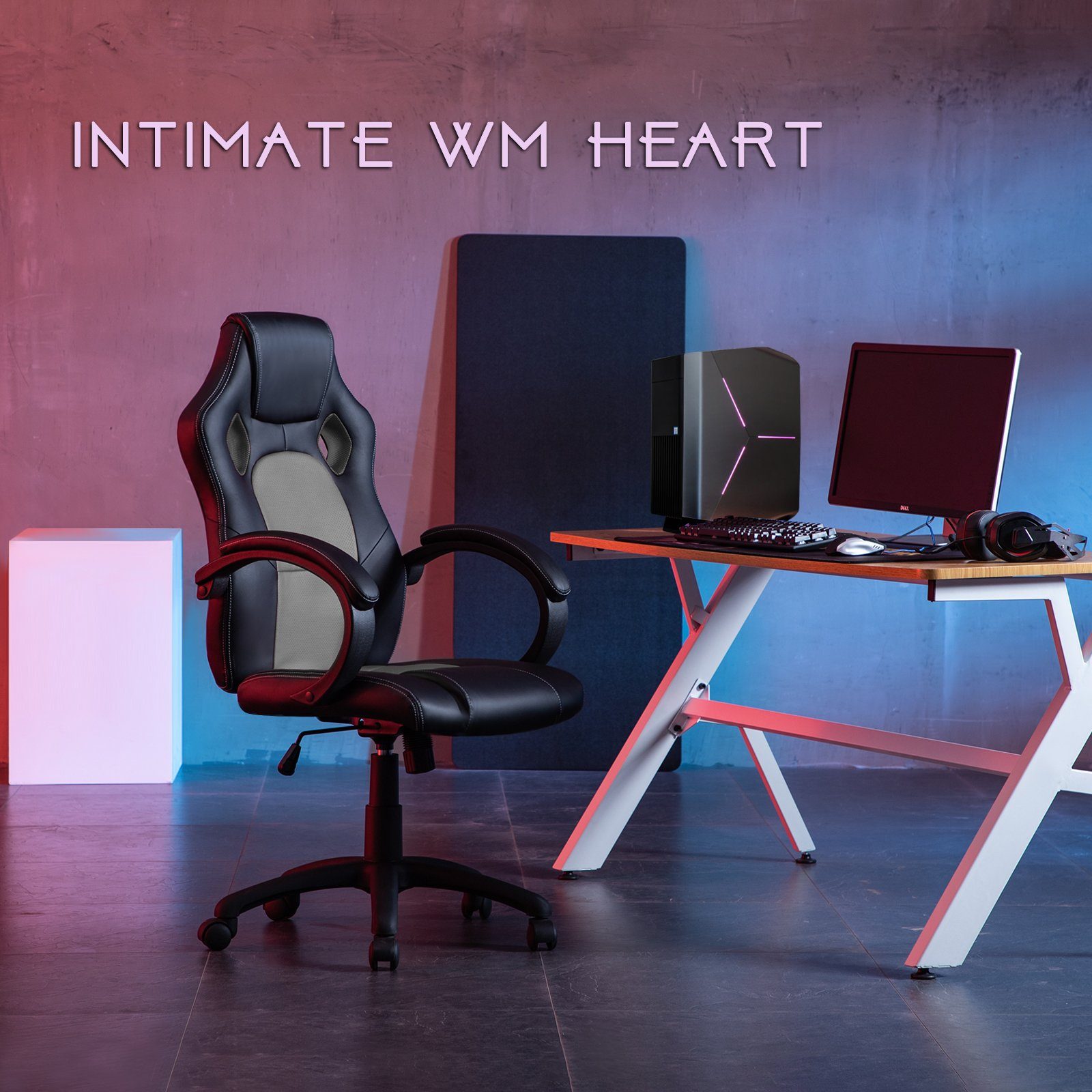 Rücken Heart grau Kunstleder, höhenverstellbar, Intimate Ergonomisch, Racing-Chair, Gaming hoch Chair WM