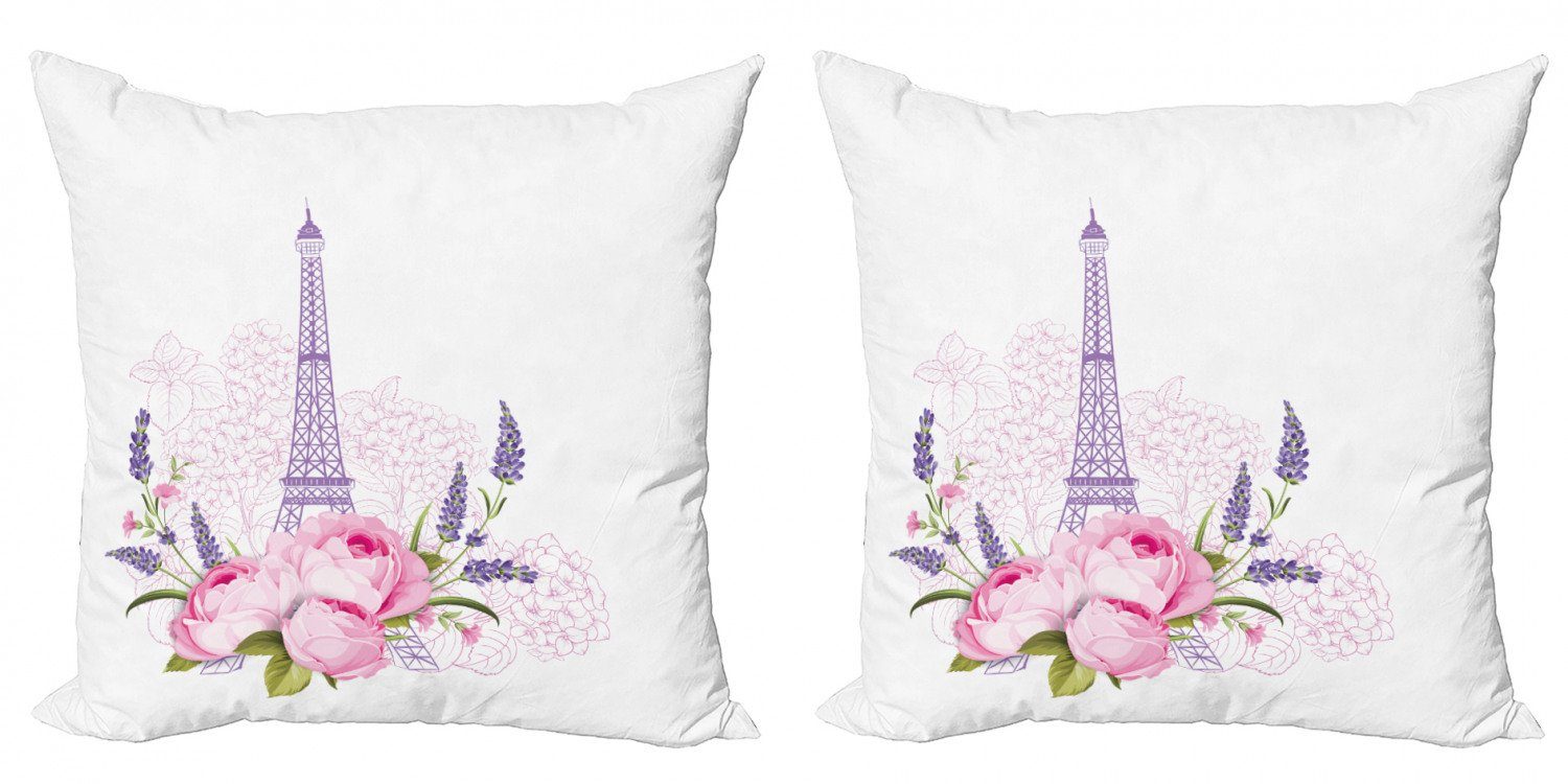 (2 Kissenbezüge Stück), Abakuhaus Frühling Modern Blumen Doppelseitiger Eiffelturm Flora Digitaldruck, Accent