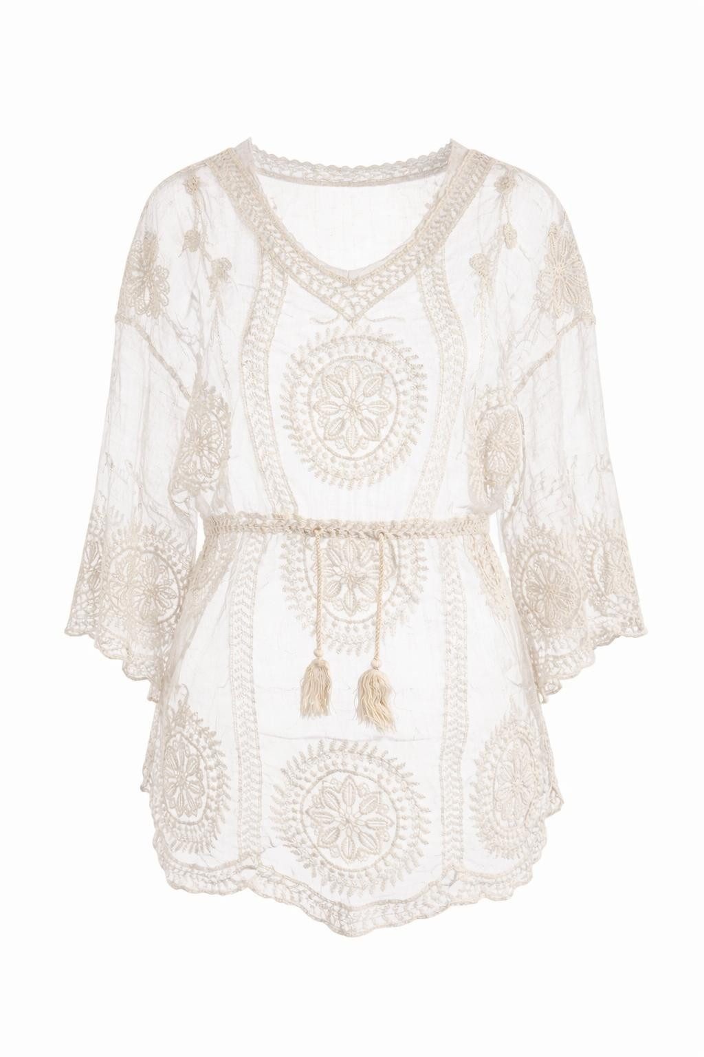 Mississhop Schlupfbluse Damen Bluse Tunika Stickerei Boho Look S/M