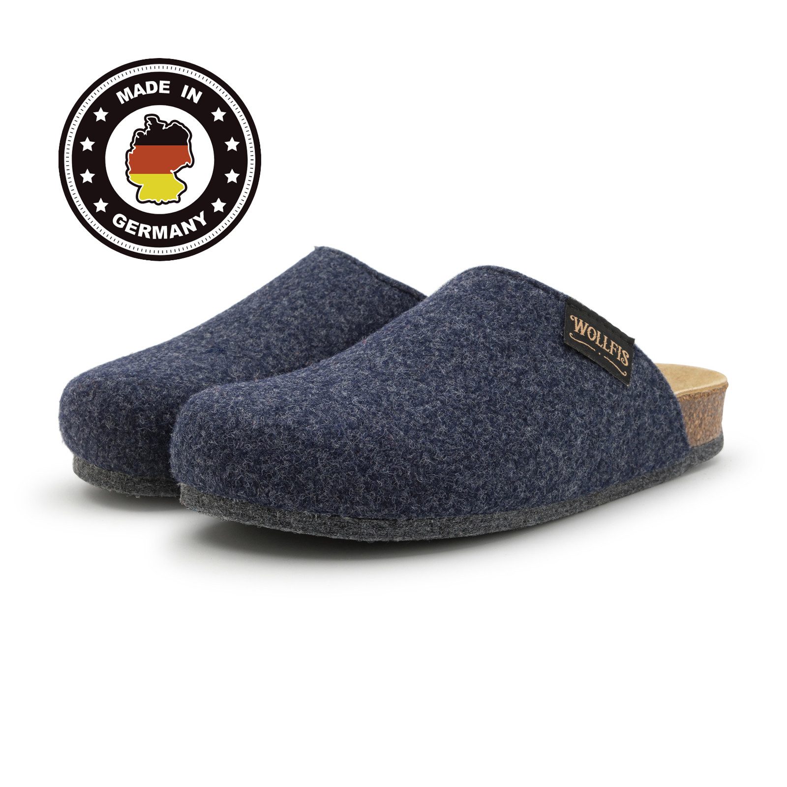 Bio Filzclog mit Korkfußbett ABS-Filzsohle Herren Damen Filz Pantoffel Hausschuh