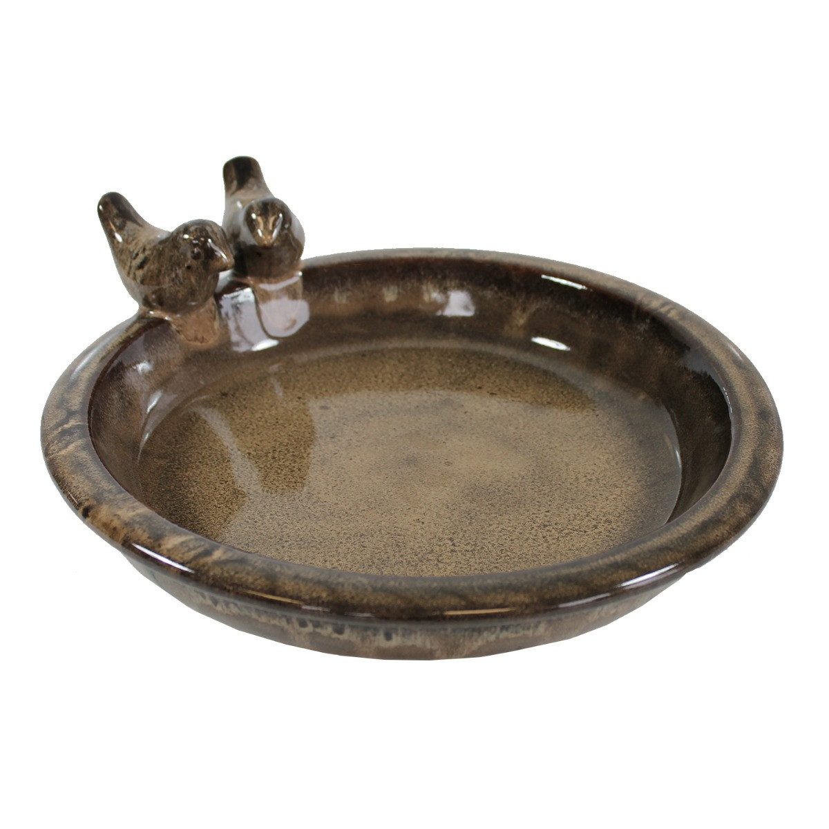 colourliving Vogeltränke für den Garten "Noble" mit 2 Deko-Vögel, 30 cm macchiato Keramik, handbemalt, jede ein Unikat, leicht zu reinigen