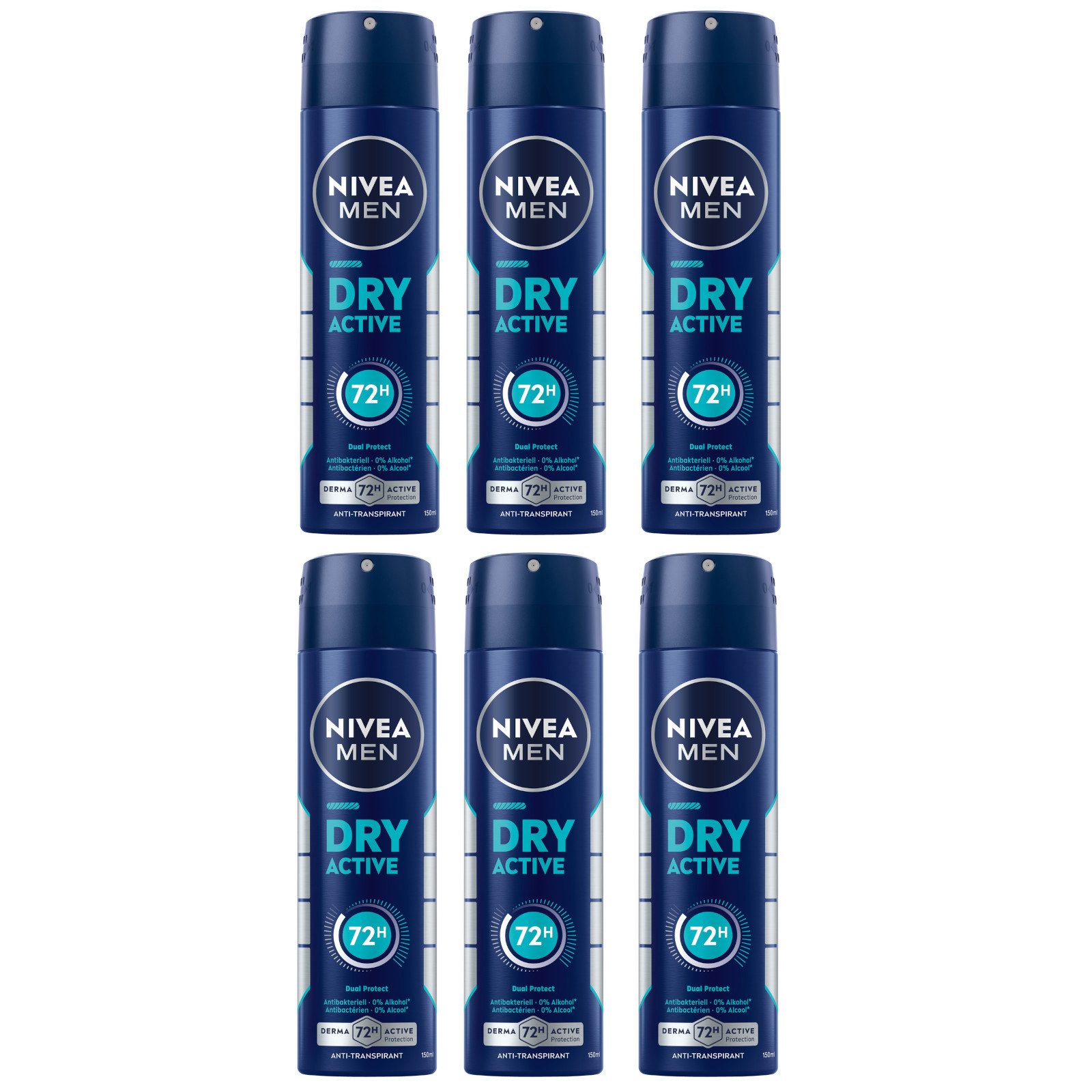 Deo-Spray Deodorant Men Dry Active Deo Spray, 6 x 150ml