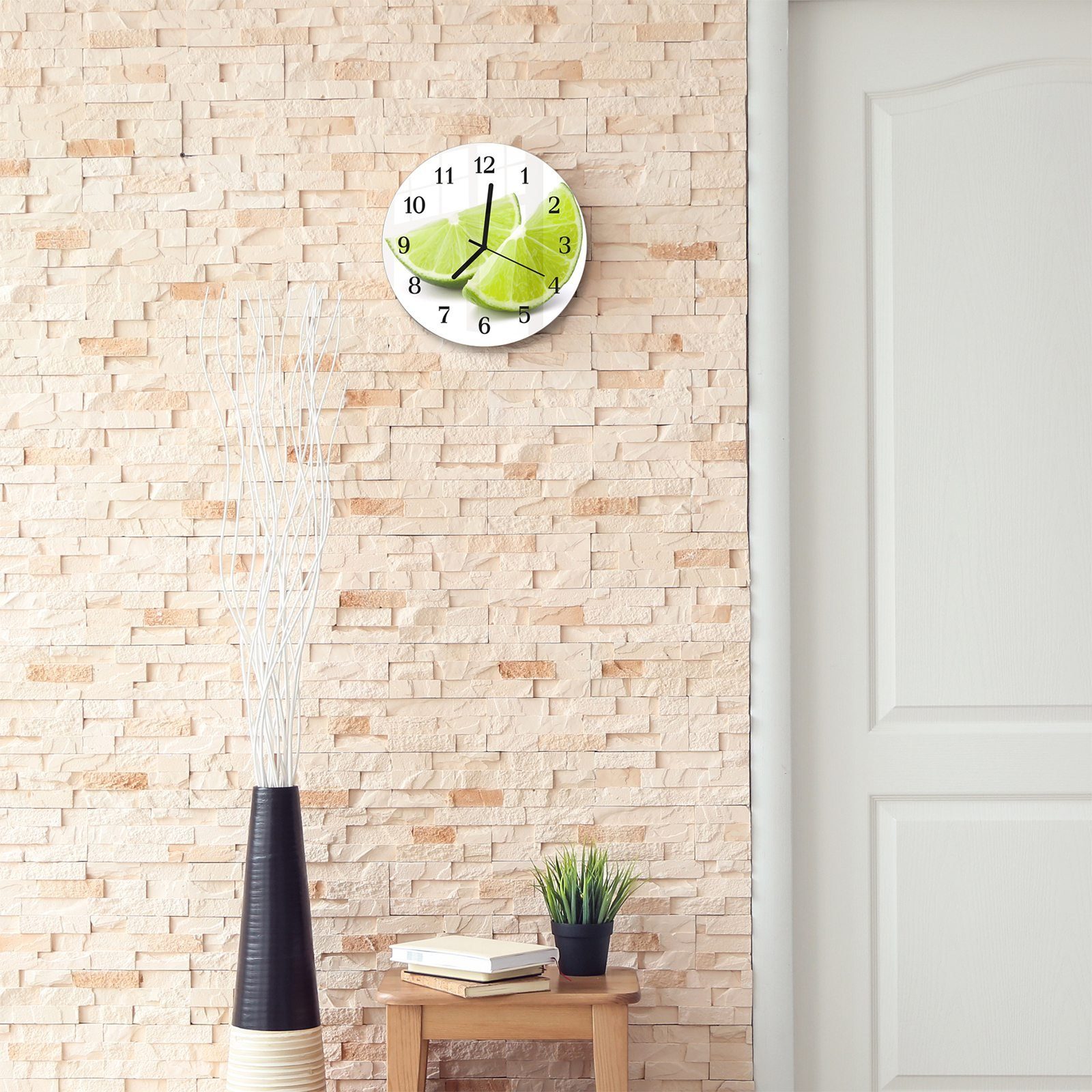 Glas Limettenschnitze mit Primedeco Durchmesser mit Motiv cm aus Rund 30 Wanduhr - und Quarzuhrwerk Wanduhr