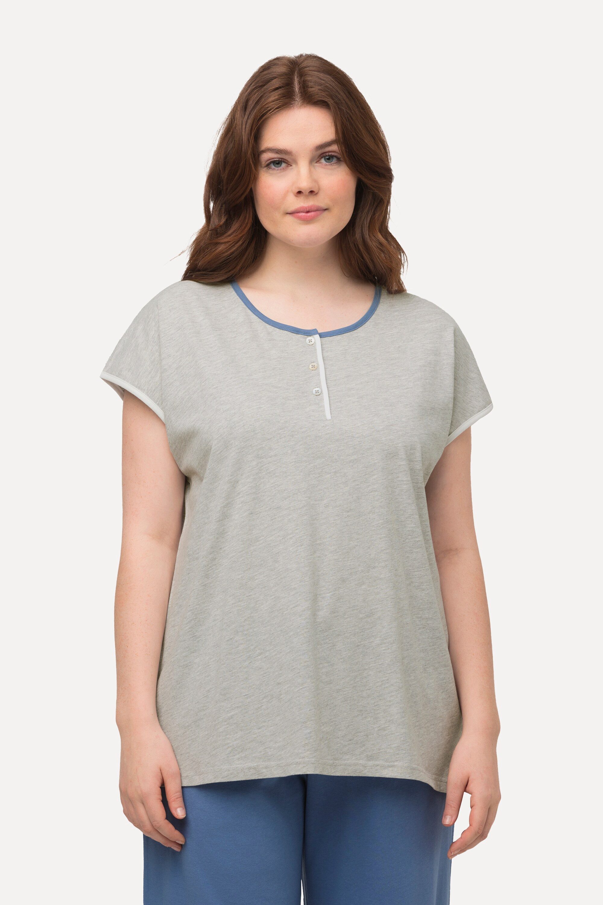 Ulla Popken Pyjamaoberteil Pyjama-T-Shirt Paspel Rundhals günstig online kaufen