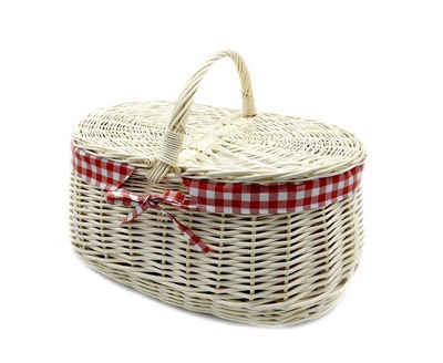 MyBer® Einkaufskorb Korb Picknickkorb Stabiler Tragekorb mit 2 Deckeln aus Weide geflochten weiß mit Stoffeinlage