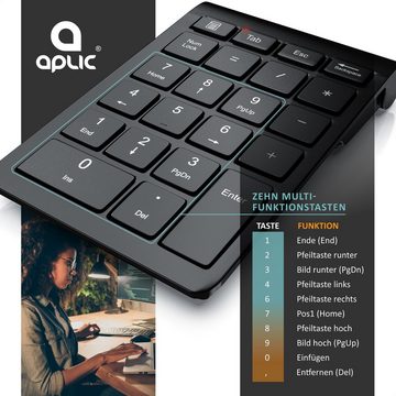 Aplic Numpad kabellos, 2,4 GHz Funk Wireless-Tastatur (Wireless Ziffernblock, Keypad mit 35 Tasten, 10 Multifunktionstasten)