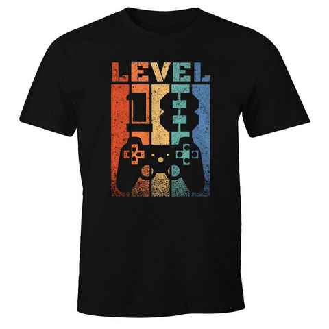 MoonWorks Print-Shirt Herren T-Shirt 18 Geburtstag Level Up Pixel Controller Retro Gamer Achtzehn Geschenk Arcade Fun-Shirt Moonworks® mit Print