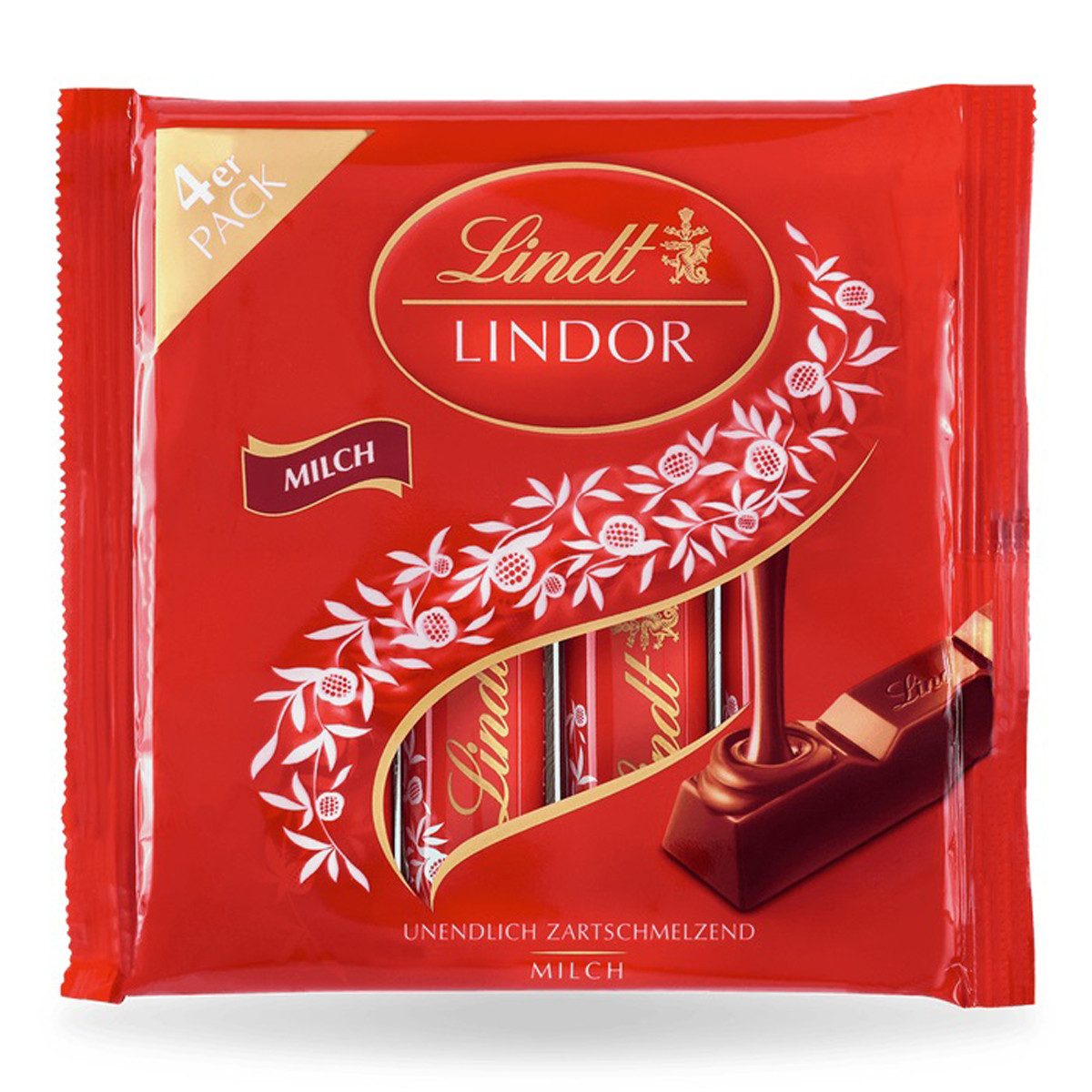 LINDT Schokolade, Lindt Lindor Stick Multipack Milch mit zartschmelzender Füllung 100g