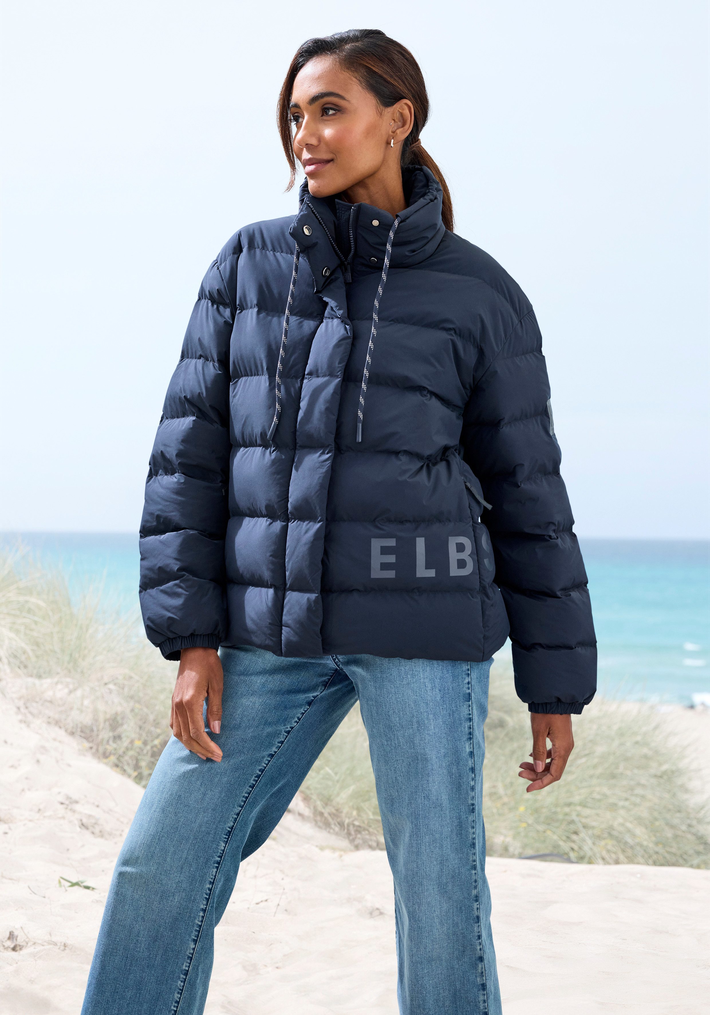 Elbsand Steppjacke mit großem seitlichen Logo-Print