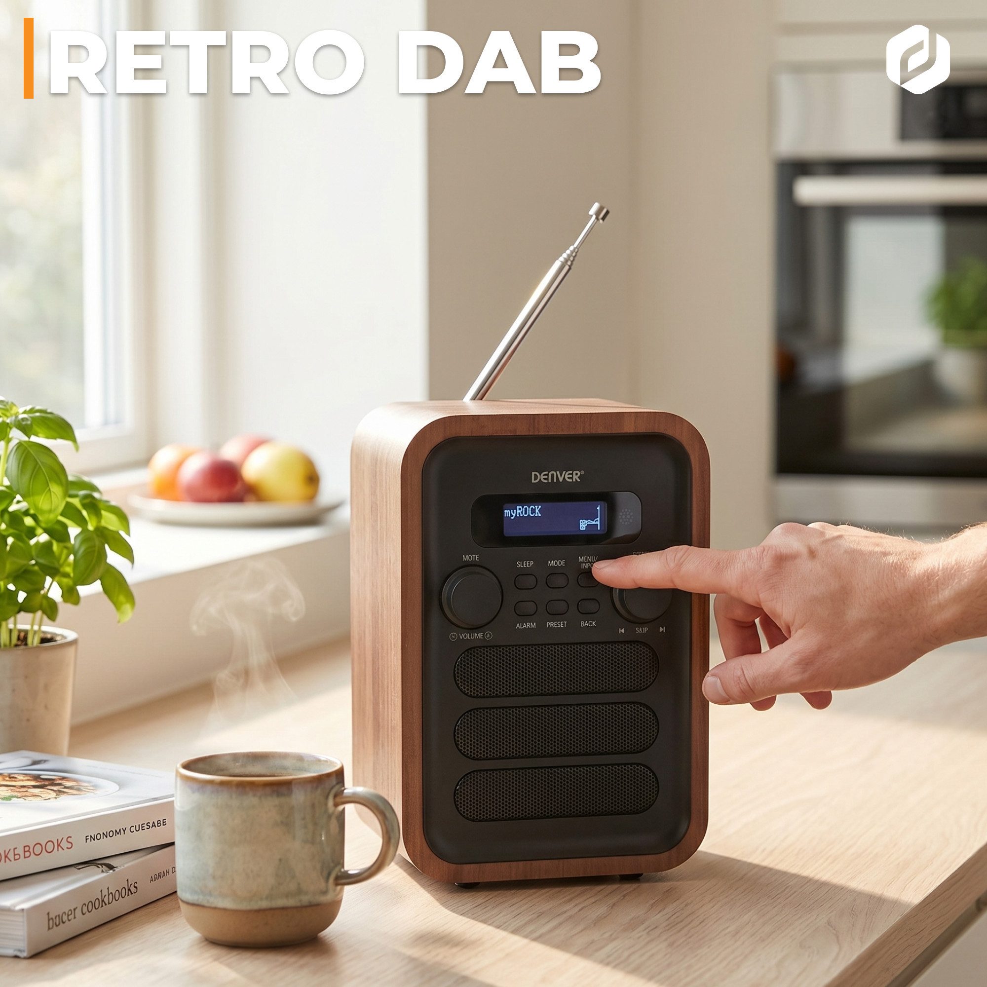 Denver DAB-48GR Digitalradio (DAB) (DAB+, FM, 2.5 W, Bluetooth, DOT-Matrix LCD, 3.5 mm Kopfhörer-Ausgang, 40+40 Presets)