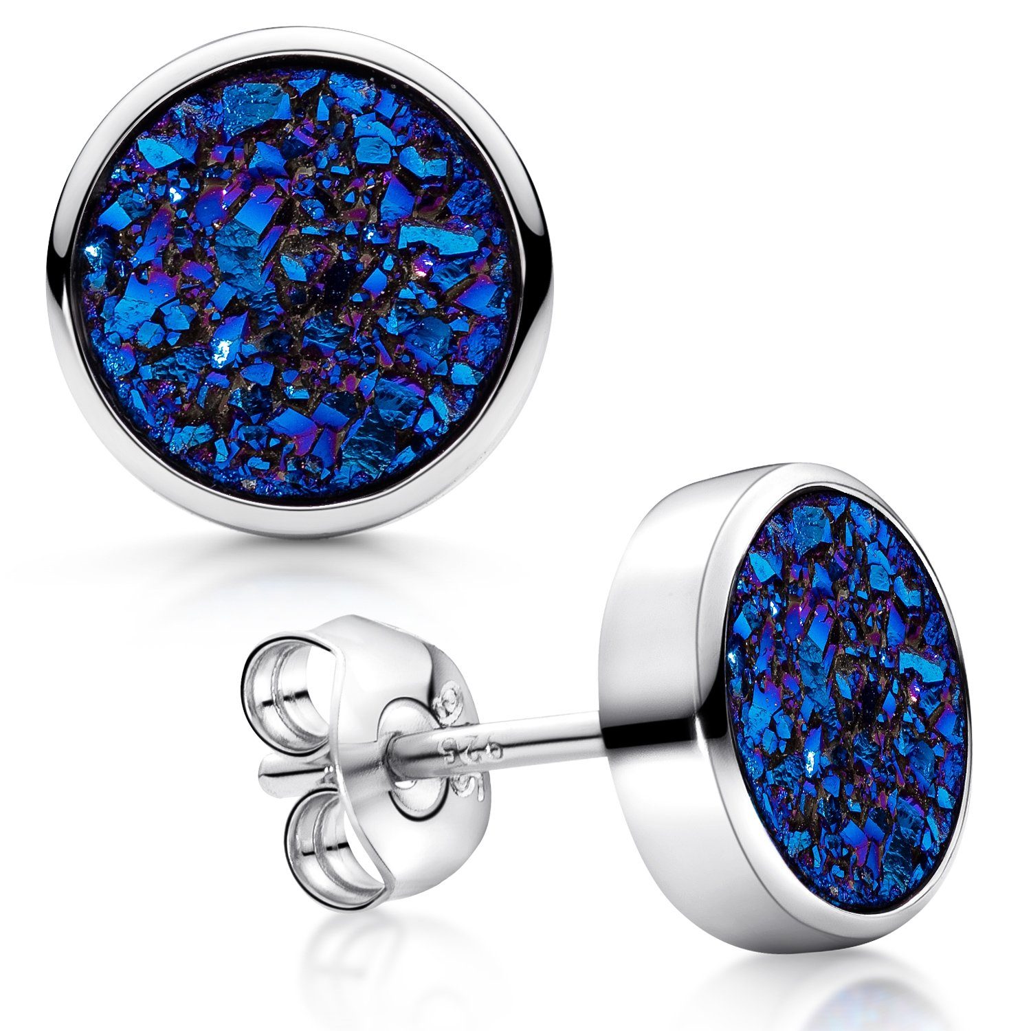 Paar Ohrstecker Damen Glitzer Druzy Quarz Blau SO-74