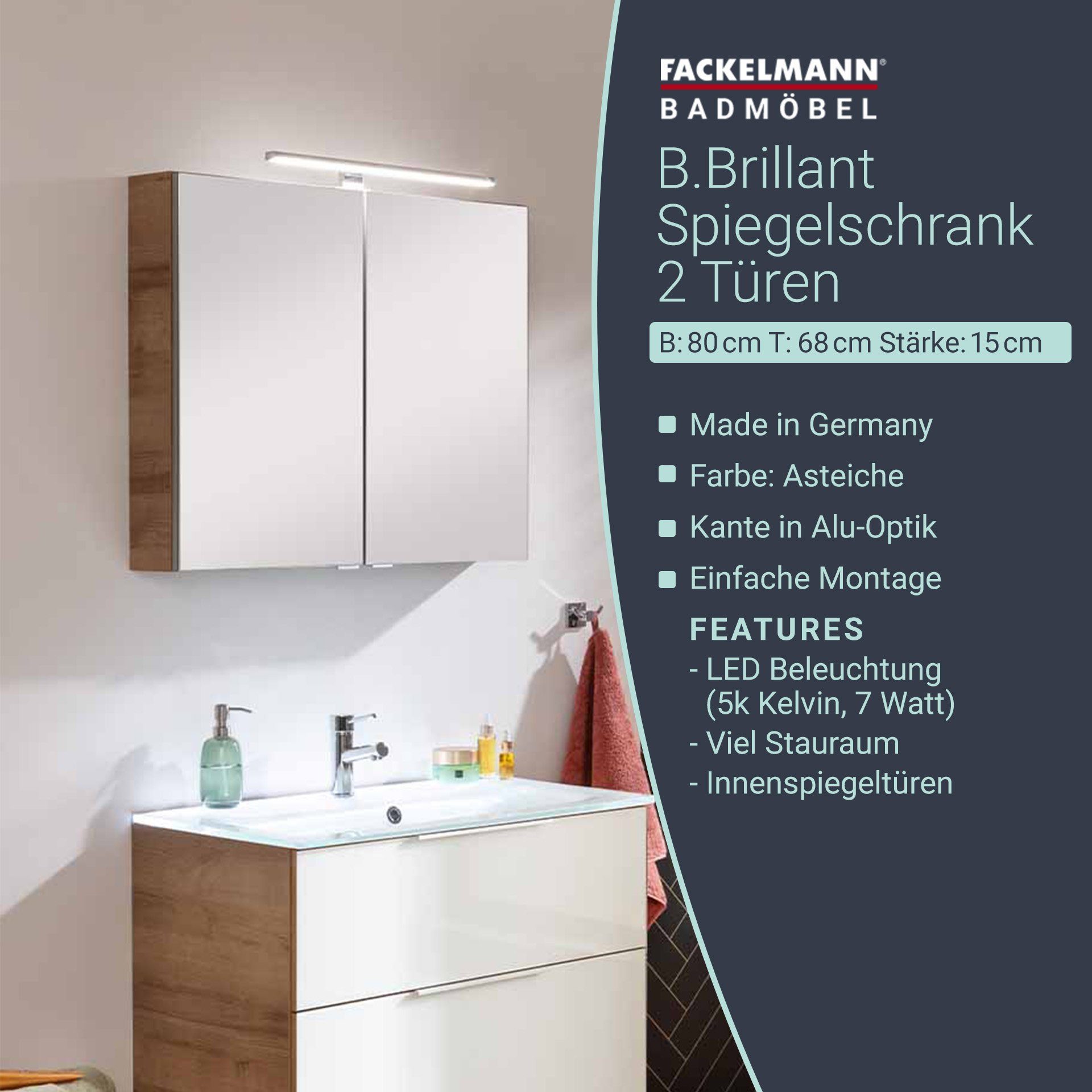 FACKELMANN Spiegelschrank B.Brillant Spiegelschrank – viel Stauraum & LED-Beleuchtung