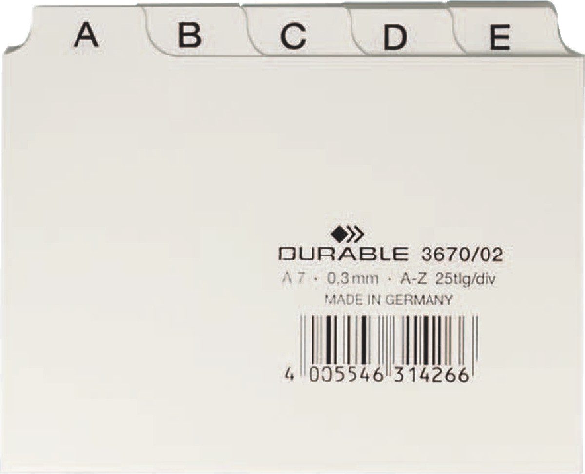DURABLE Karteikasten Leitregister A-Z A7quer PP 25-teilig weiß