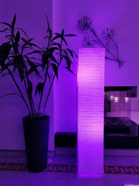 TRANGO LED Stehlampe, 1213RGB *OSLO* Reispapierlampe *HANDMADE* mit beigefarbenem Lampenschirm inkl. 2x E14 LED Leuchtmittel mit Multi Color Farbwechsel Farbsteuerung & warmweiß per Fernbedienung, warmweiß + RGB Multi Color Farbwechsel, Form: eckig - Höhe: ca. 125cm - Wohnraumlampe - Stehleuchte